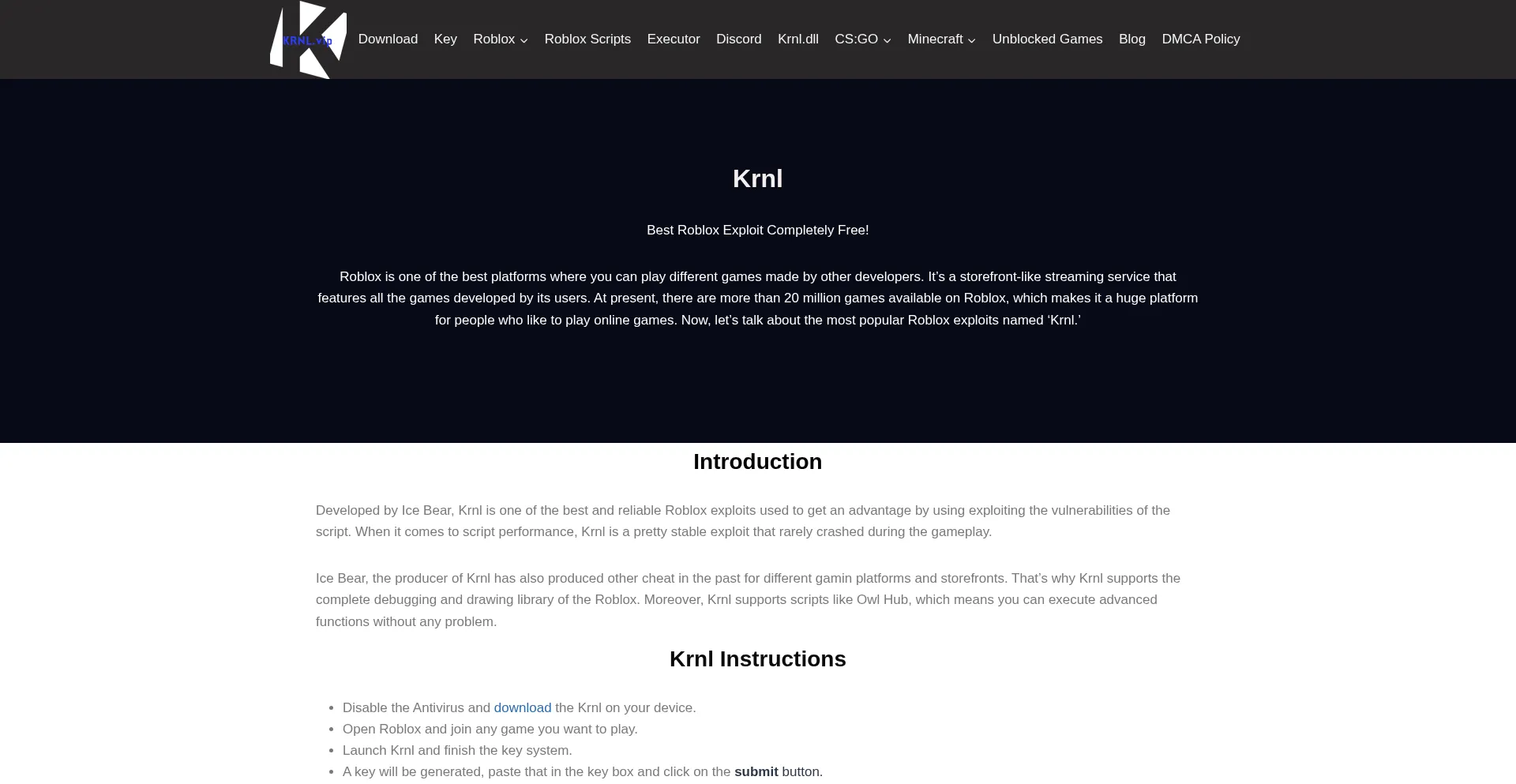 Website screenshot of Krnl.vip