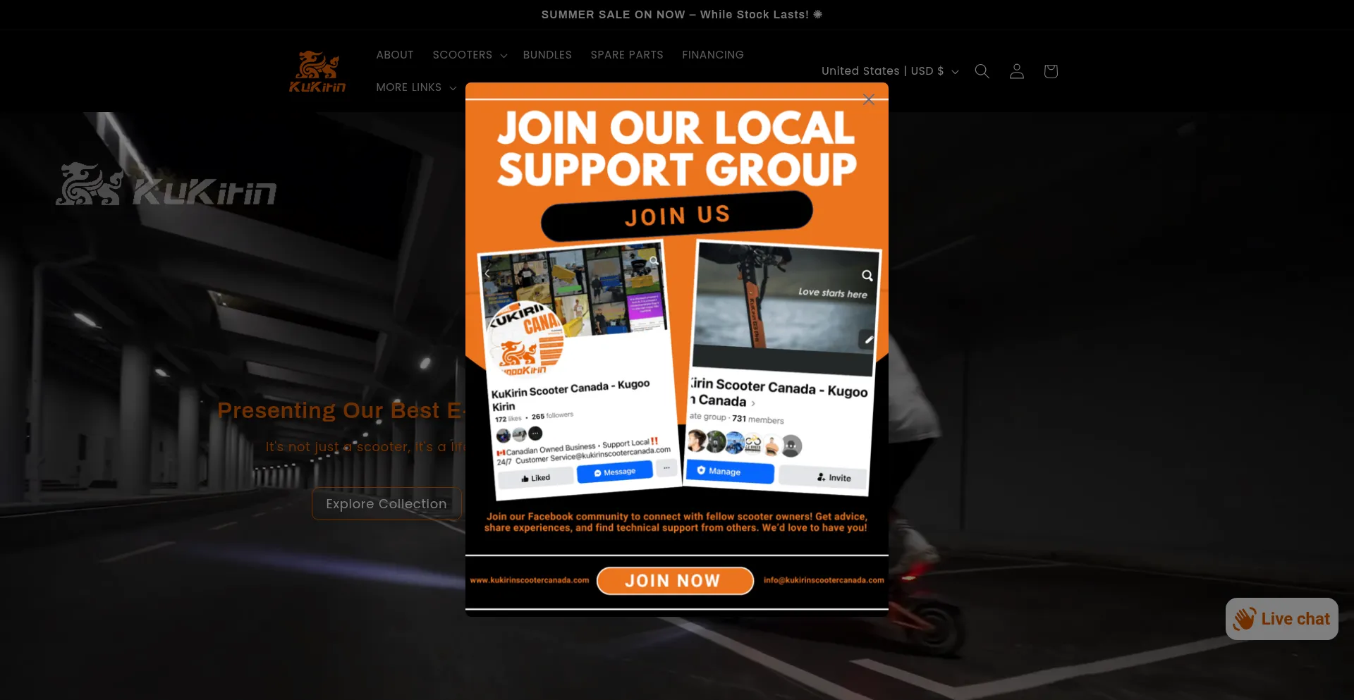 Website screenshot of Kukirinscootercanada.com