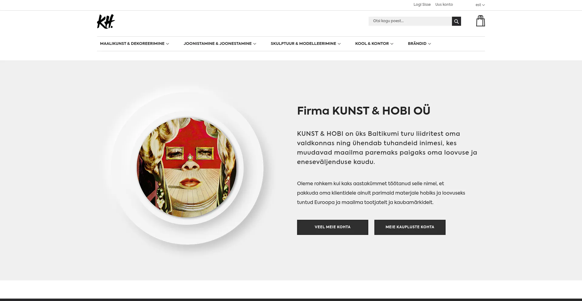 Website screenshot of Kunstjahobi.ee