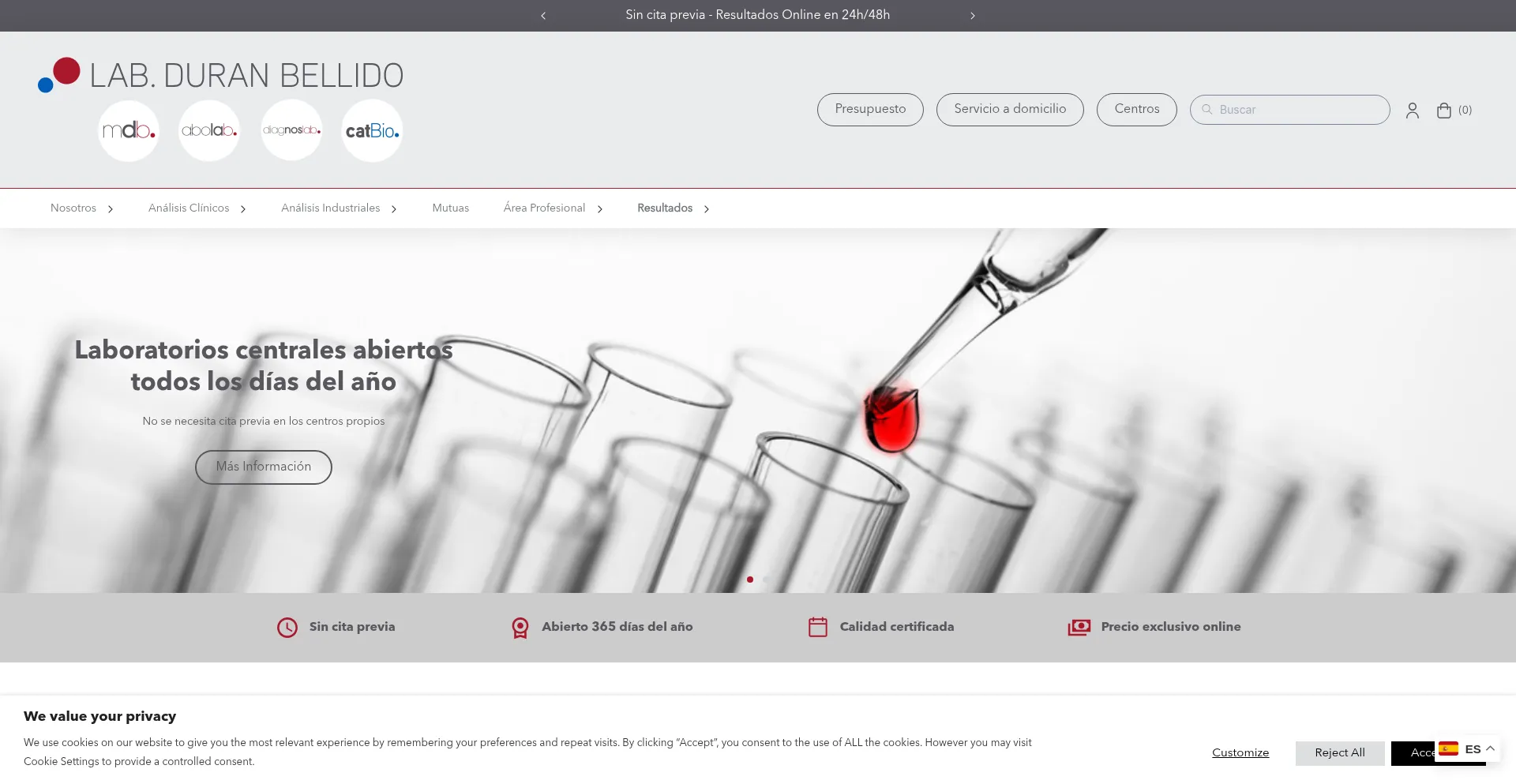 Website screenshot of Laboratoriodeanalisisclinicos.com