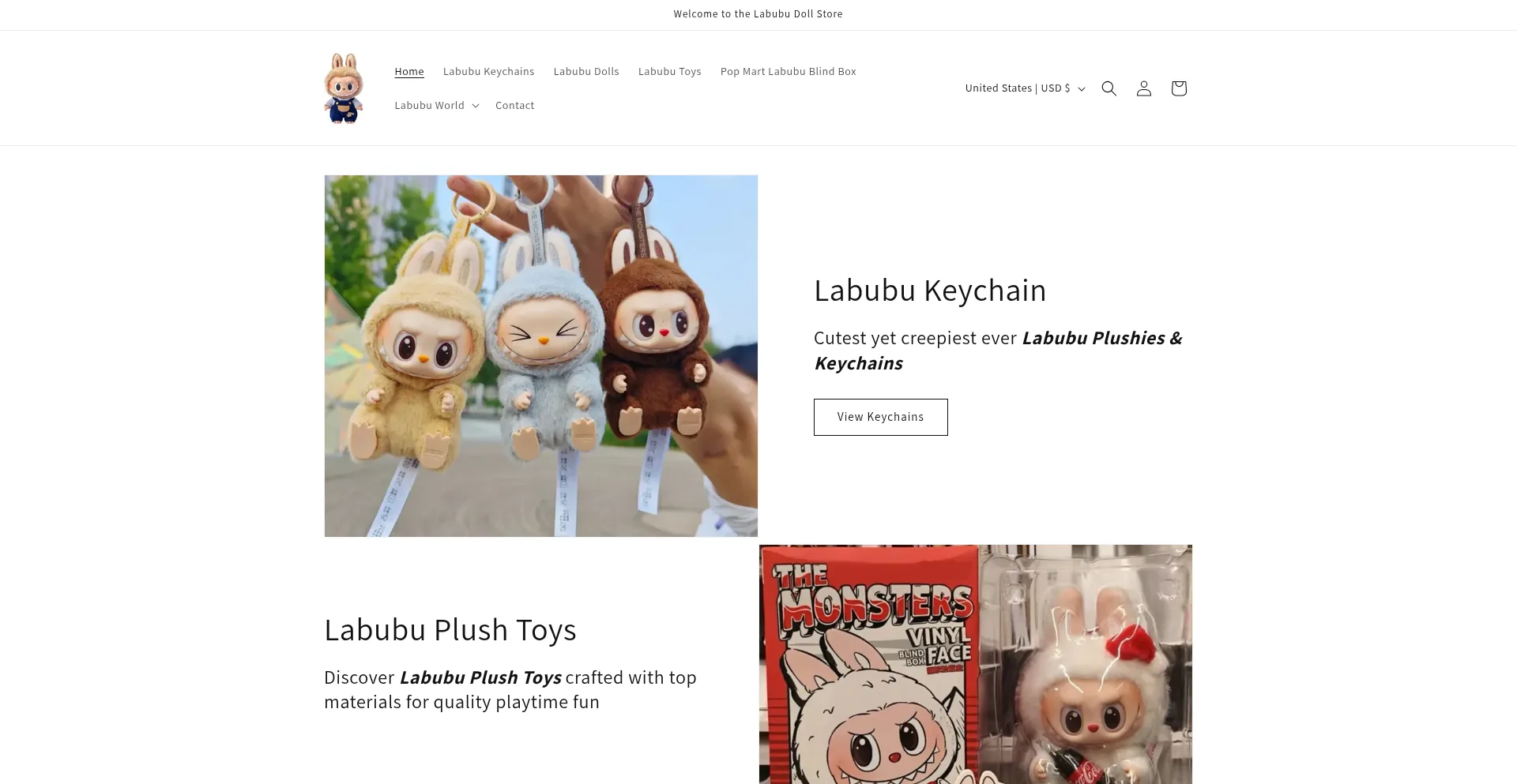 Website screenshot of Labubudollstore.com