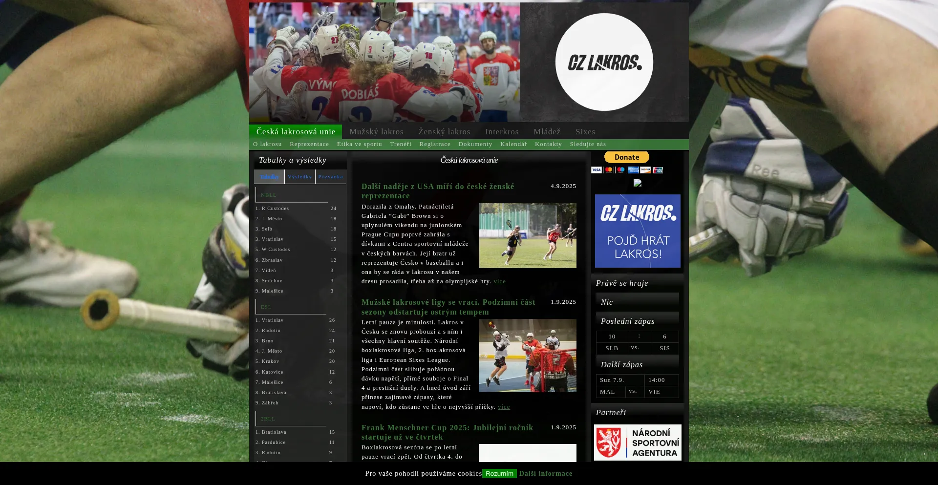 Website screenshot of Lacrosse.cz