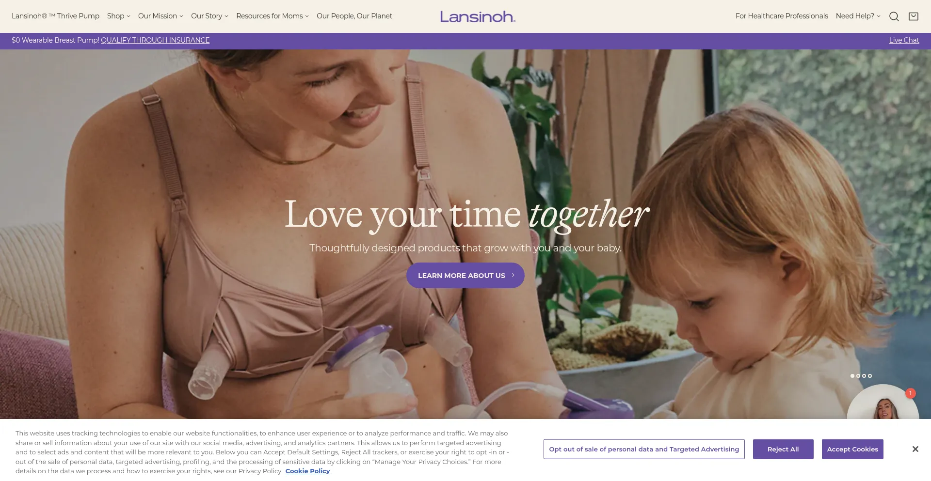 Website screenshot of Lansinoh.com