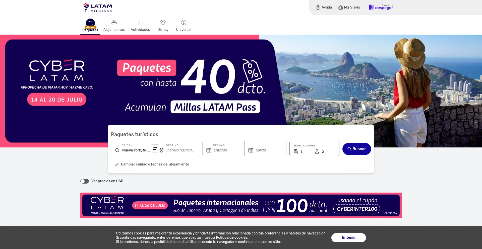 Website screenshot of Latamtravel-peru.despegar.com.pe
