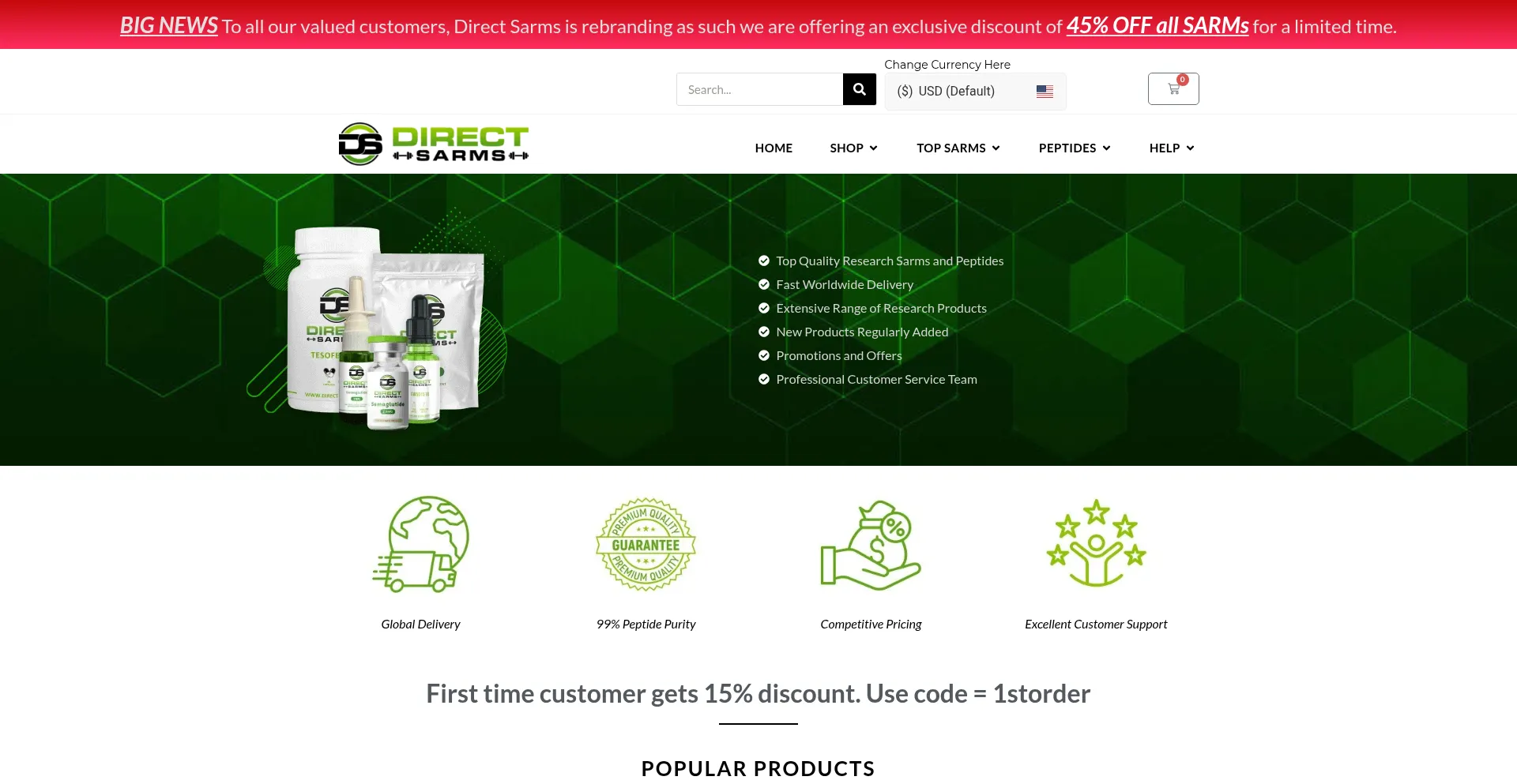 Website screenshot of Latvia.direct-sarms.com