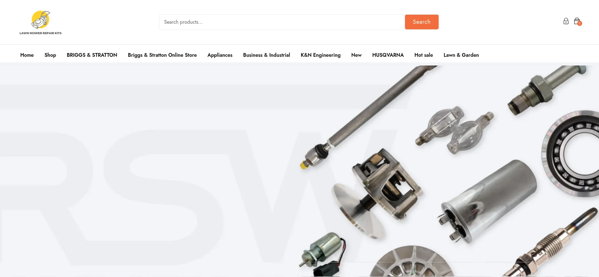 Website screenshot of Lawnmowerrepairkits.com