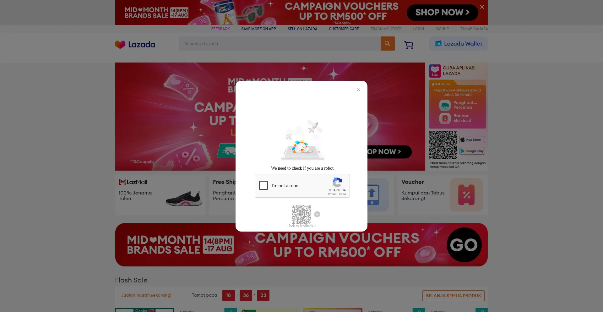 Website screenshot of Lazada.com.my