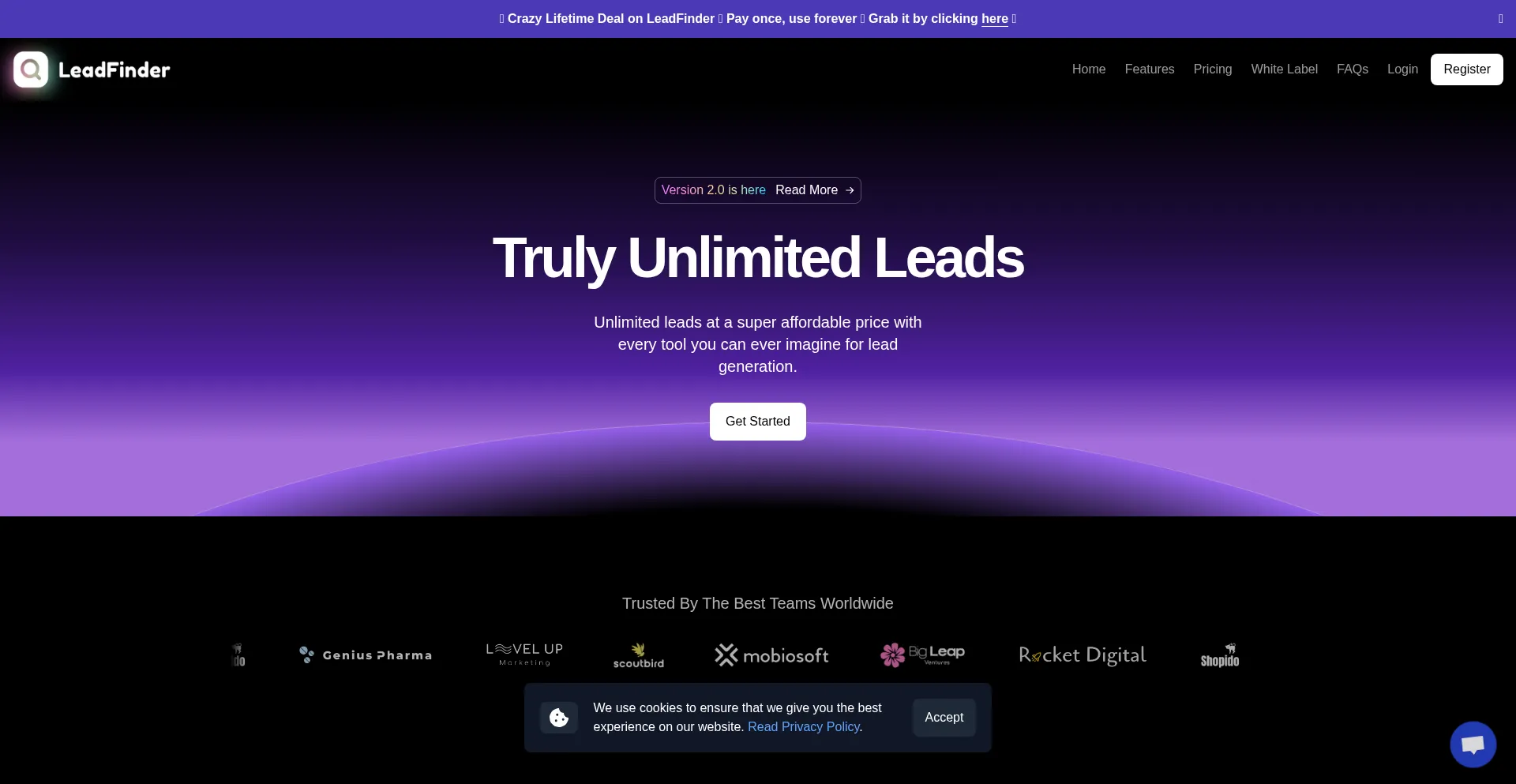 Website screenshot of Leadfinder.io