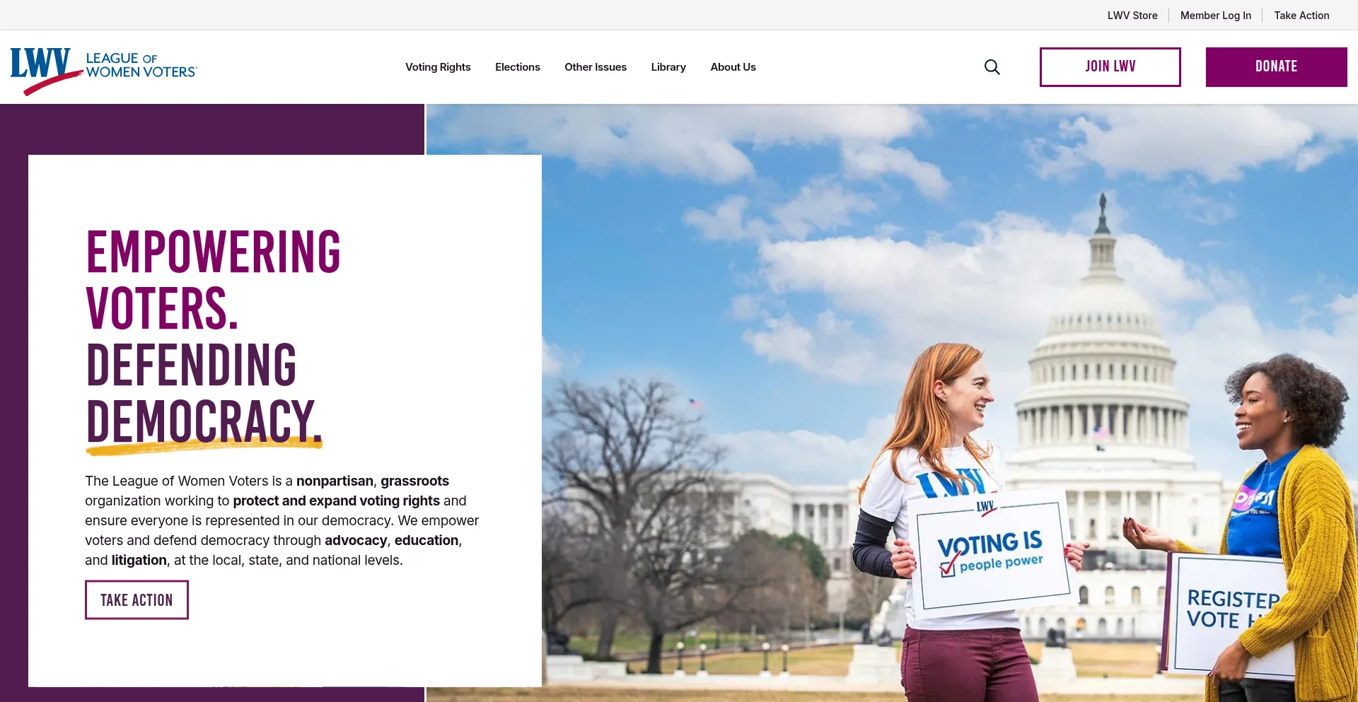 Website screenshot of Leagueofwomenvoters.org