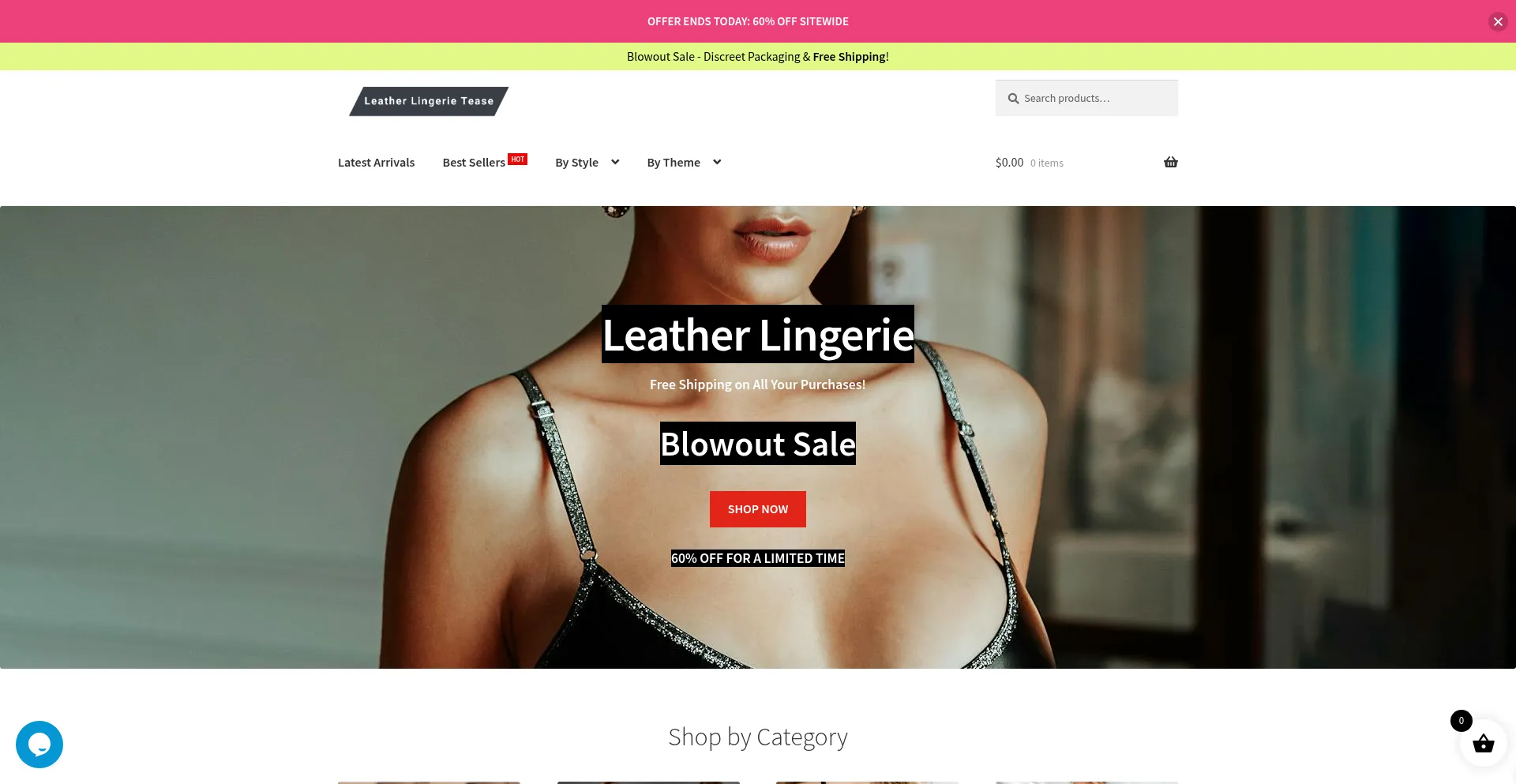Website screenshot of Leatherlingerietease.com