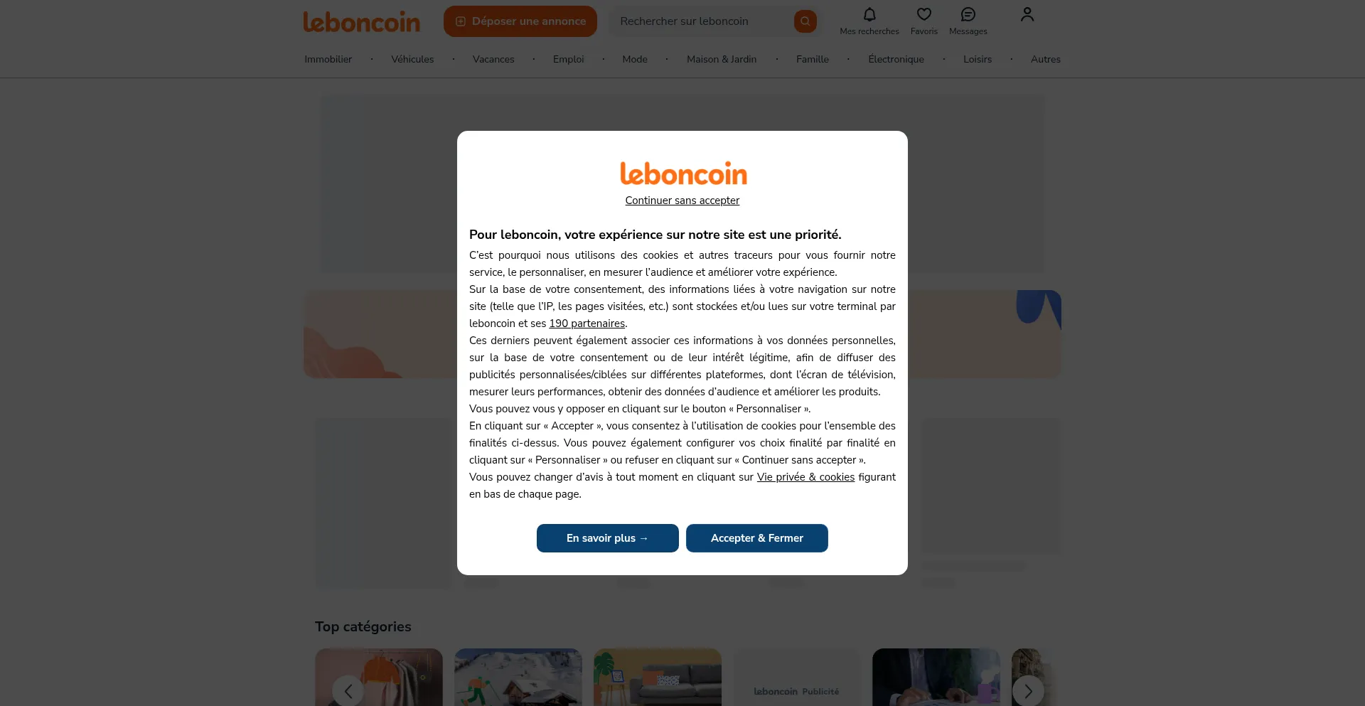 Website screenshot of Leboncoin.com