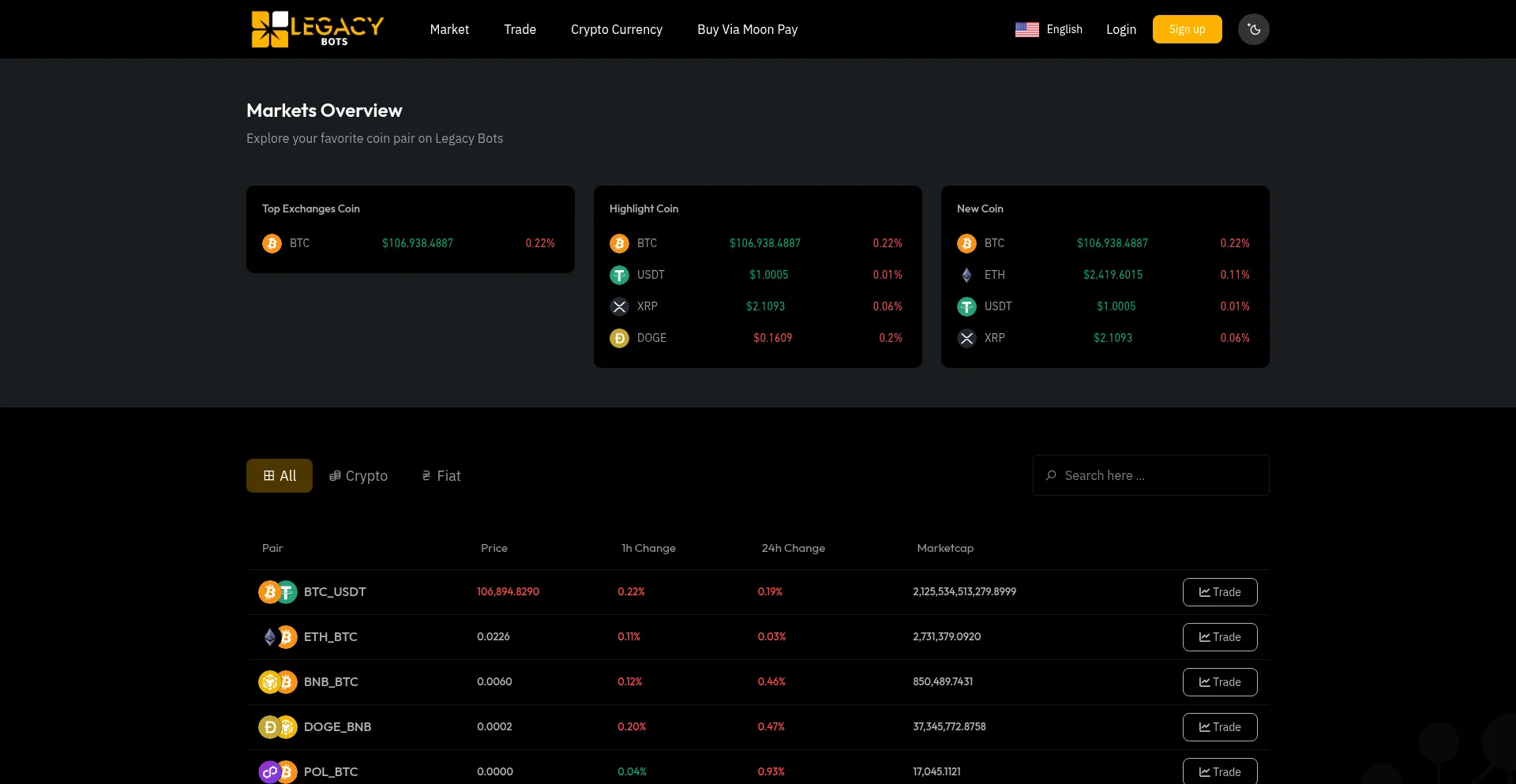 Website screenshot of Legacybots.online