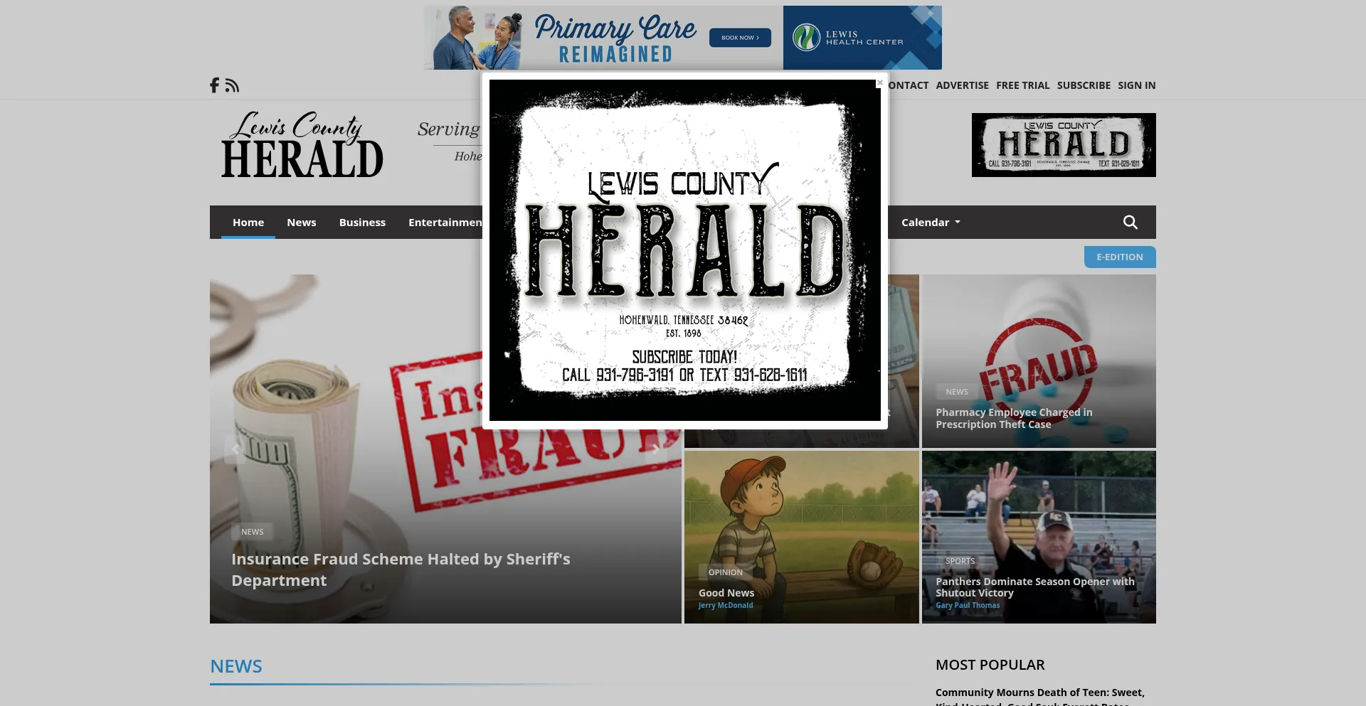 Website screenshot of Lewisherald.com
