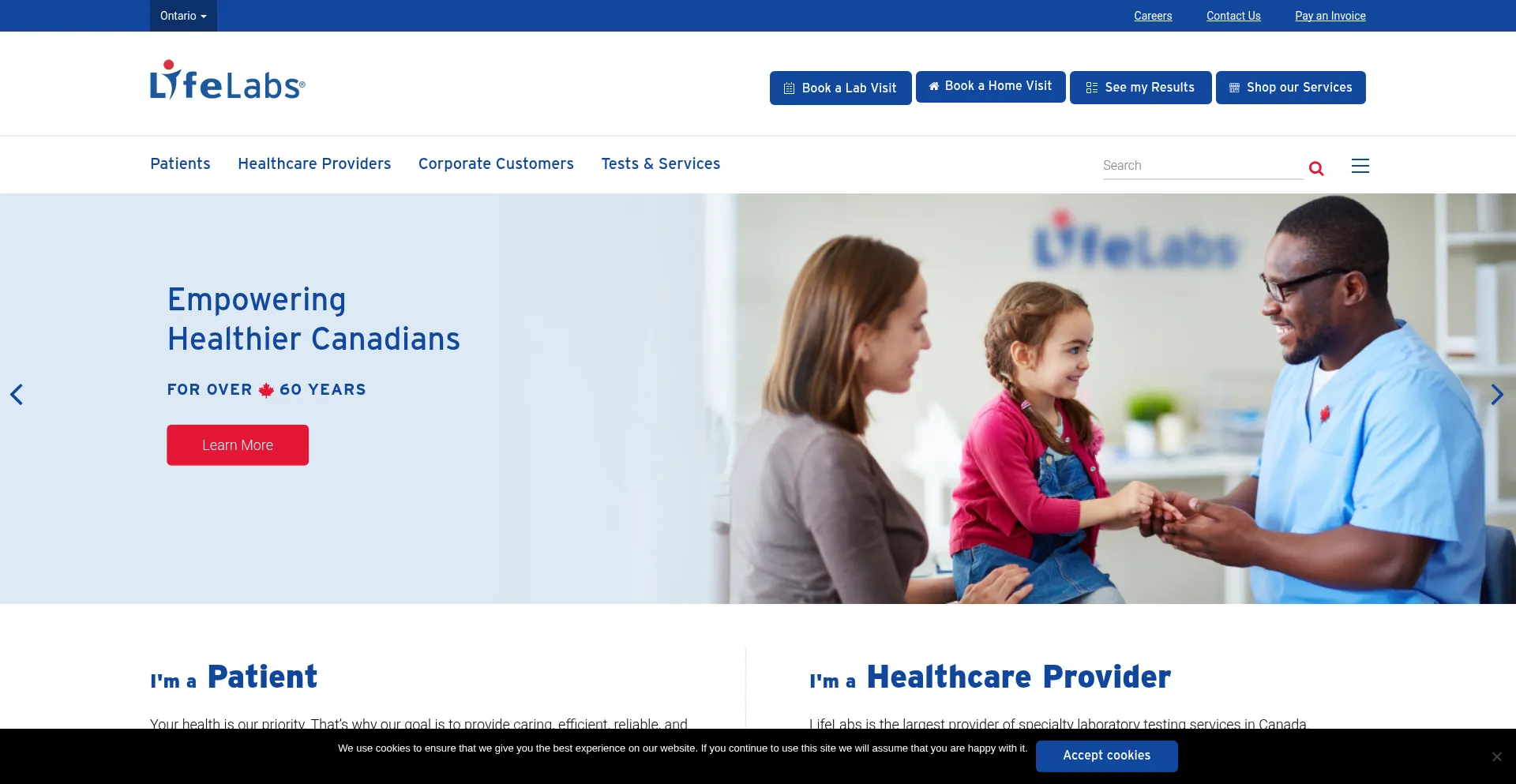 Website screenshot of Lifelabs.com