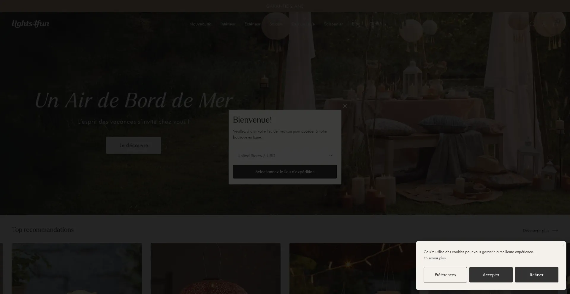 Website screenshot of Lights4fun.fr