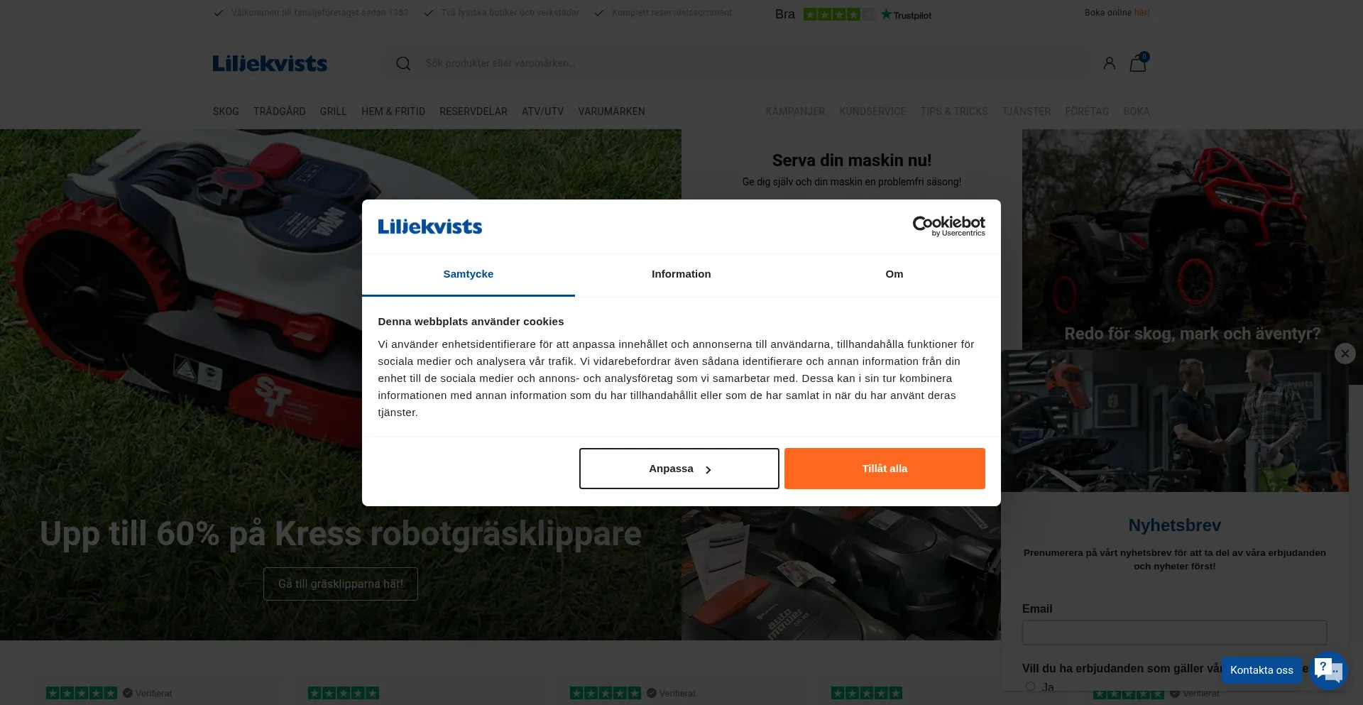 Website screenshot of Liljekvists.com