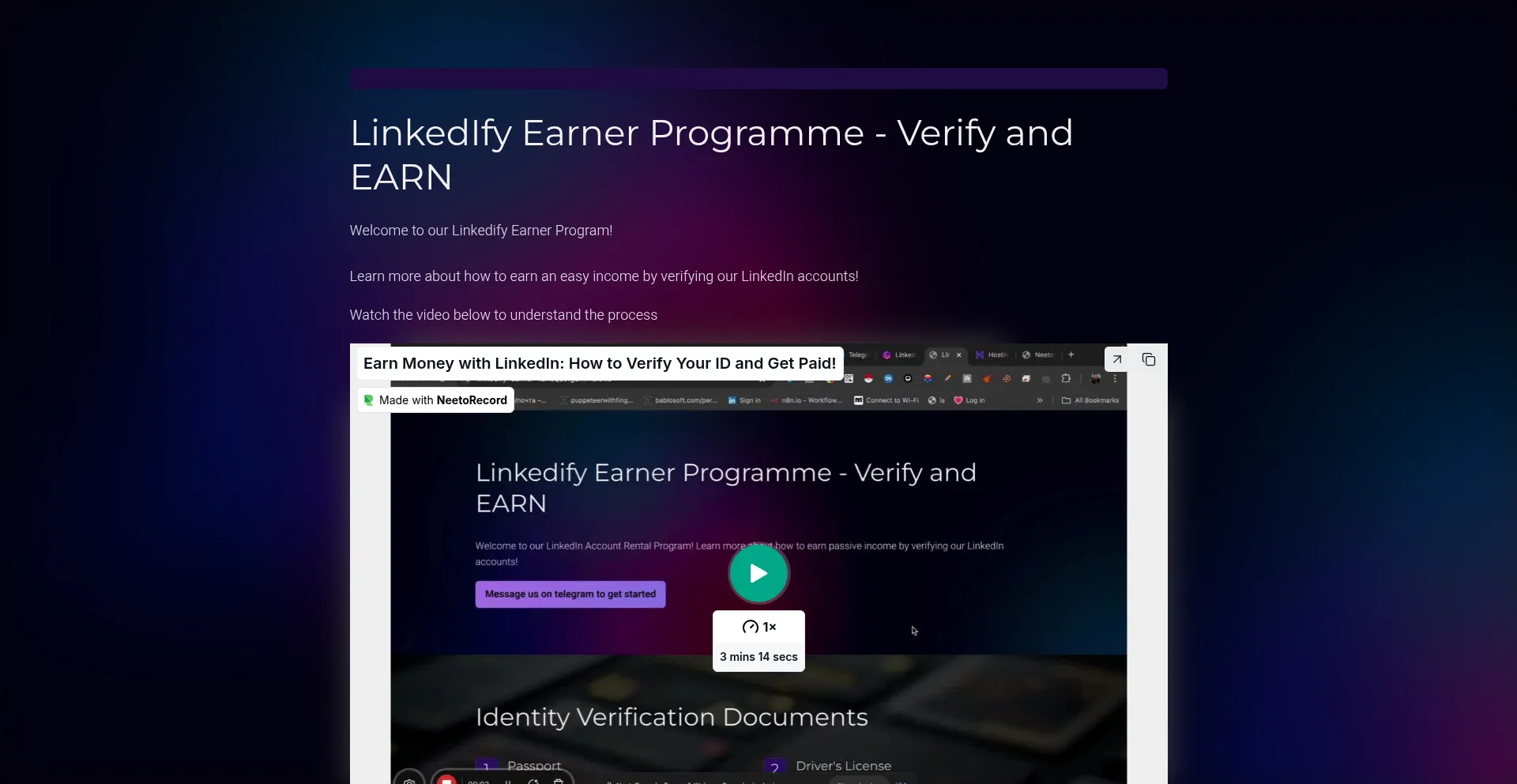 Website screenshot of Linkedifyearnerprogramme.site