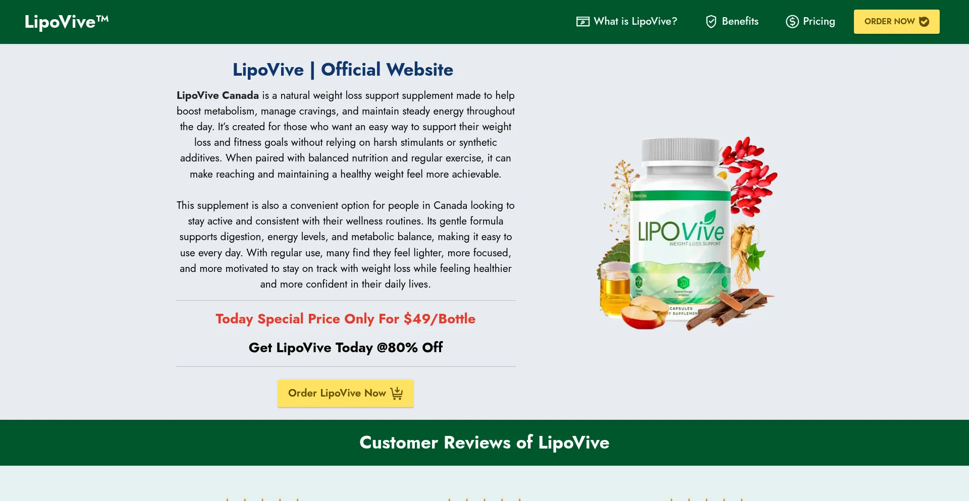 Website screenshot of Lipovive-canada.ca