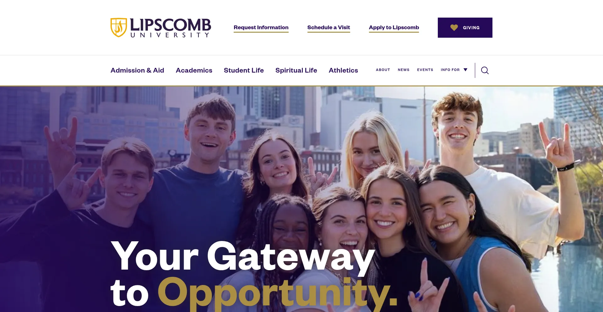 Website screenshot of Lipscomb.edu