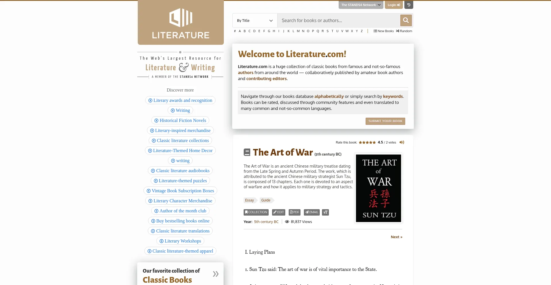 Website screenshot of Literature.com