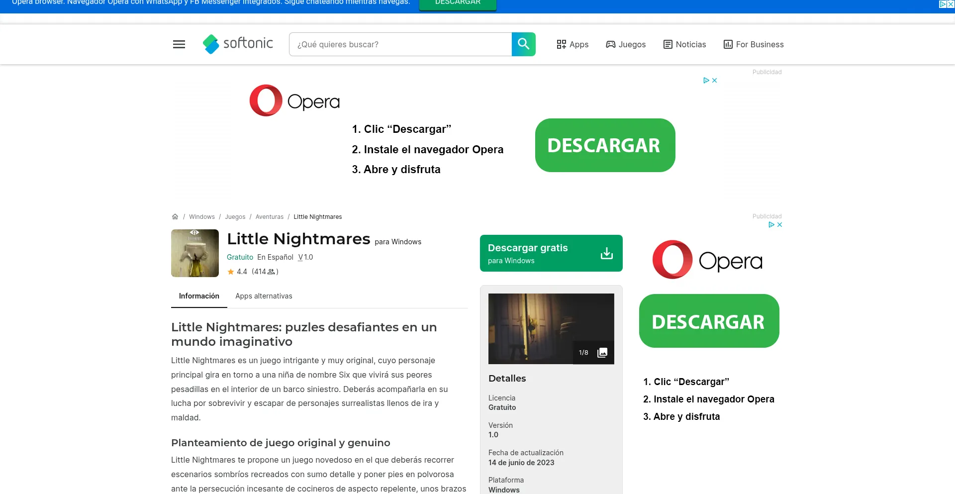 Website screenshot of Little-nightmares.softonic.com