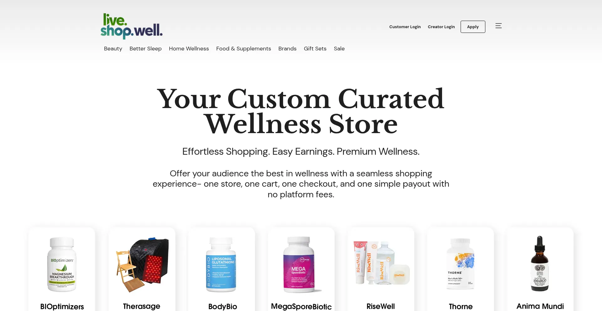 Website screenshot of Liveshopwell.com