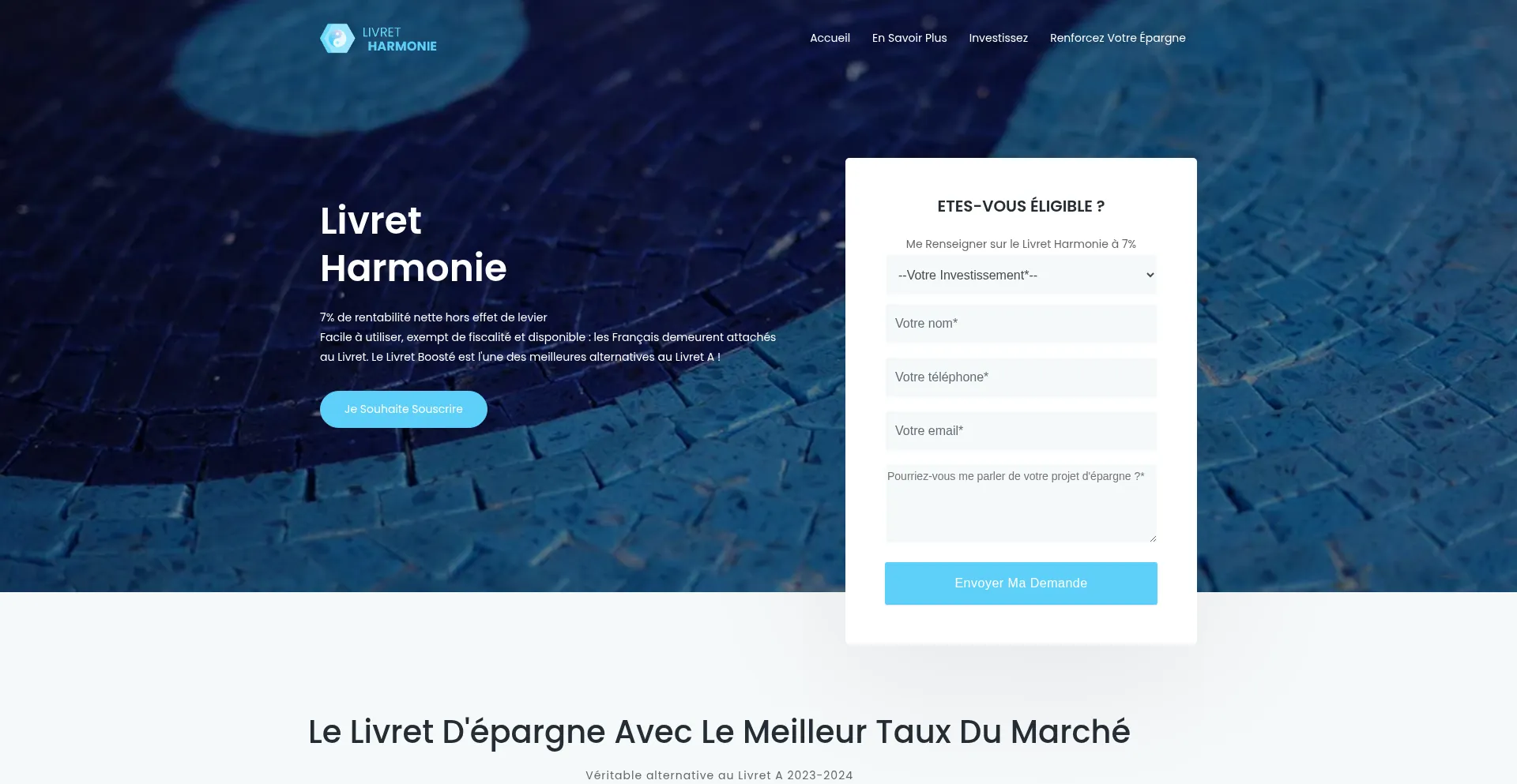 Website screenshot of Livret-harmonie.com