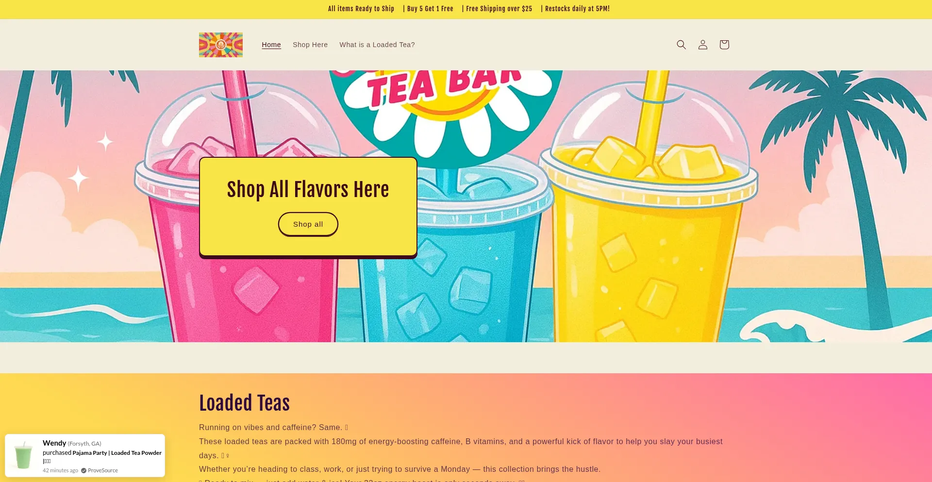 Website screenshot of Loadedteabar.com