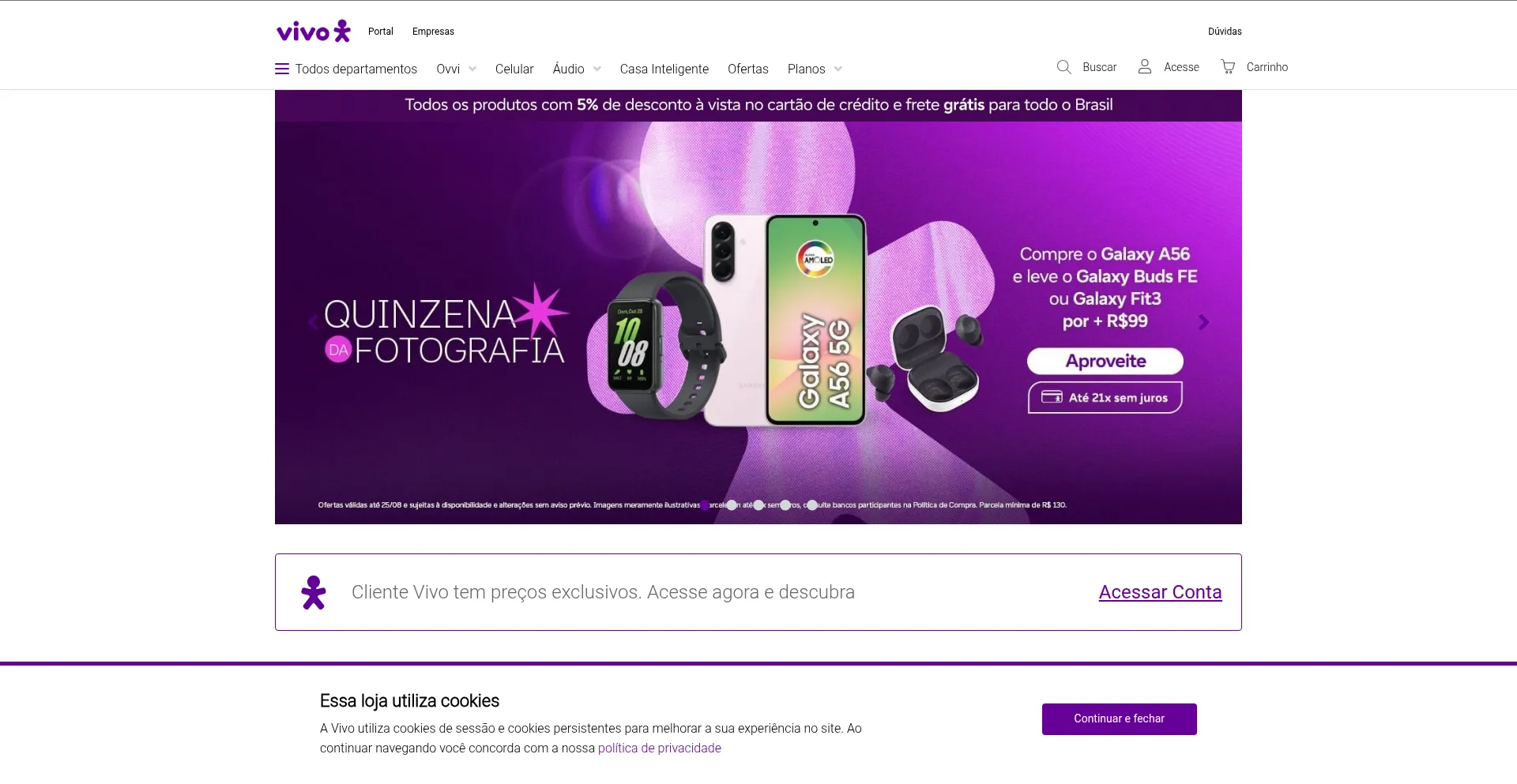 Website screenshot of Lojaonline.vivo.com.br