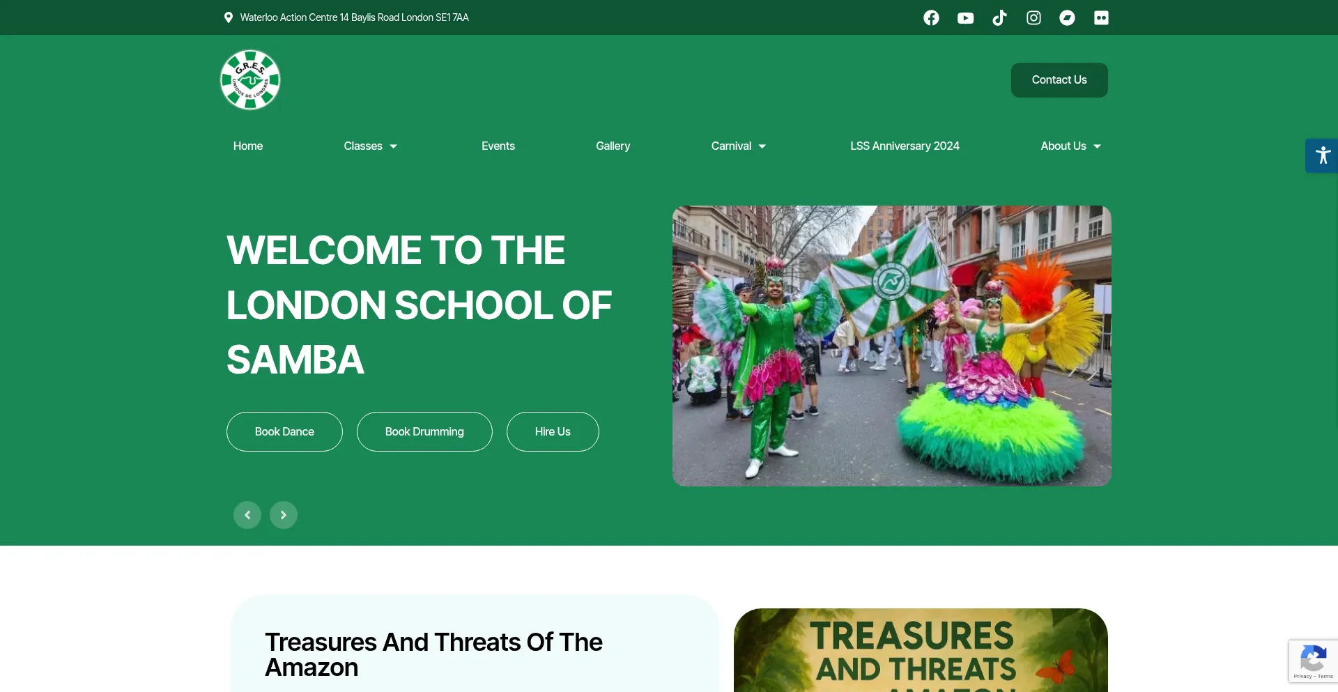 Website screenshot of Londonschoolofsamba.co.uk