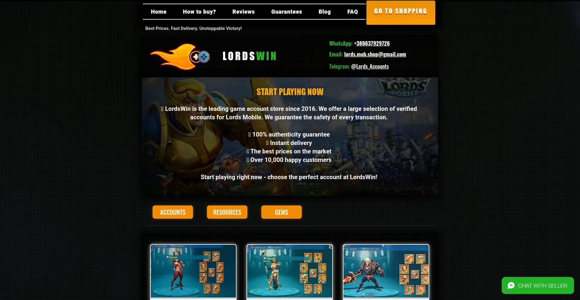 Website screenshot of Lordswin.com