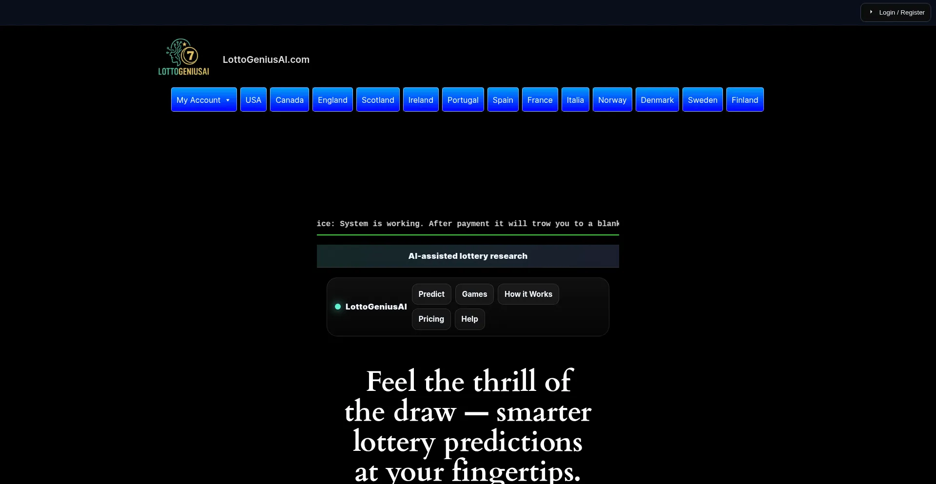 Website screenshot of Lottogeniusai.com