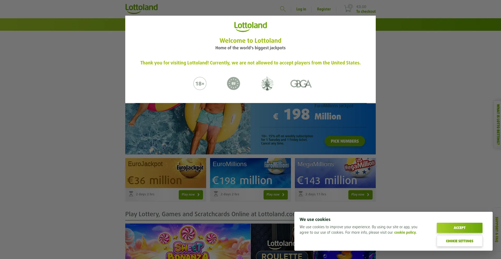Website screenshot of Lottoland.com