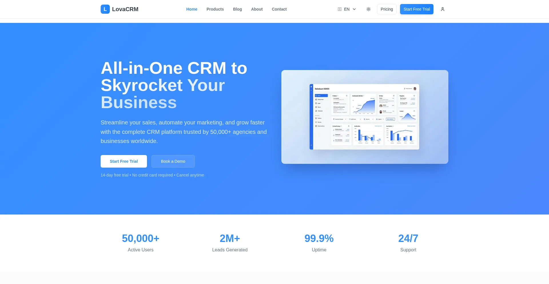 Website screenshot of Lovacrm.com