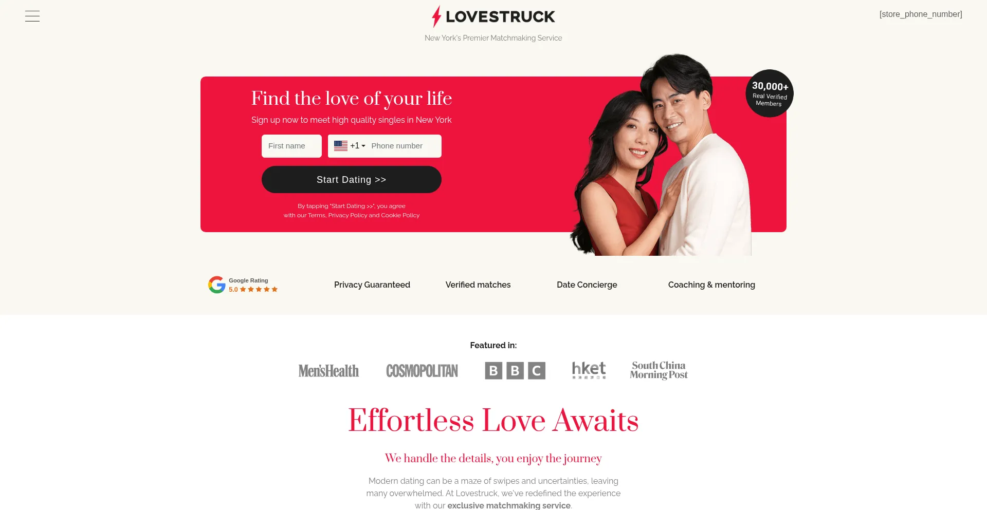 Website screenshot of Lovestruck.com