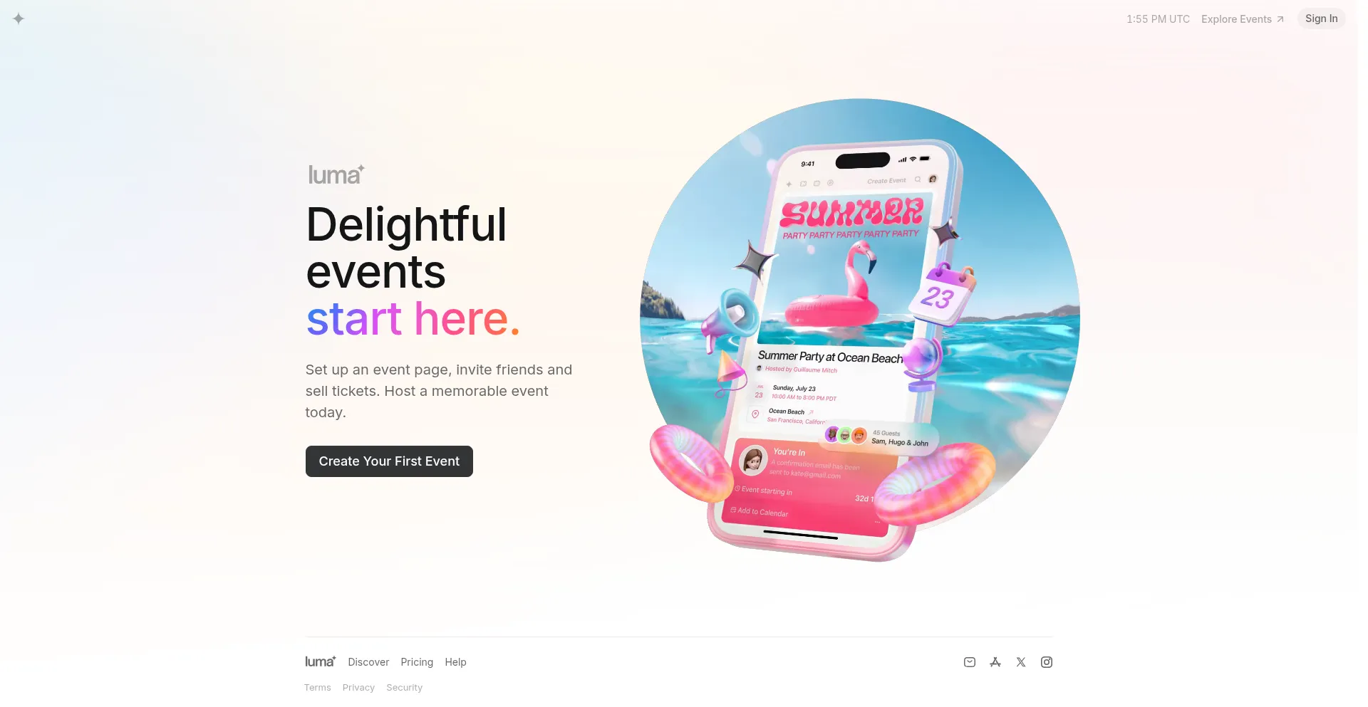 Website screenshot of Luma.com