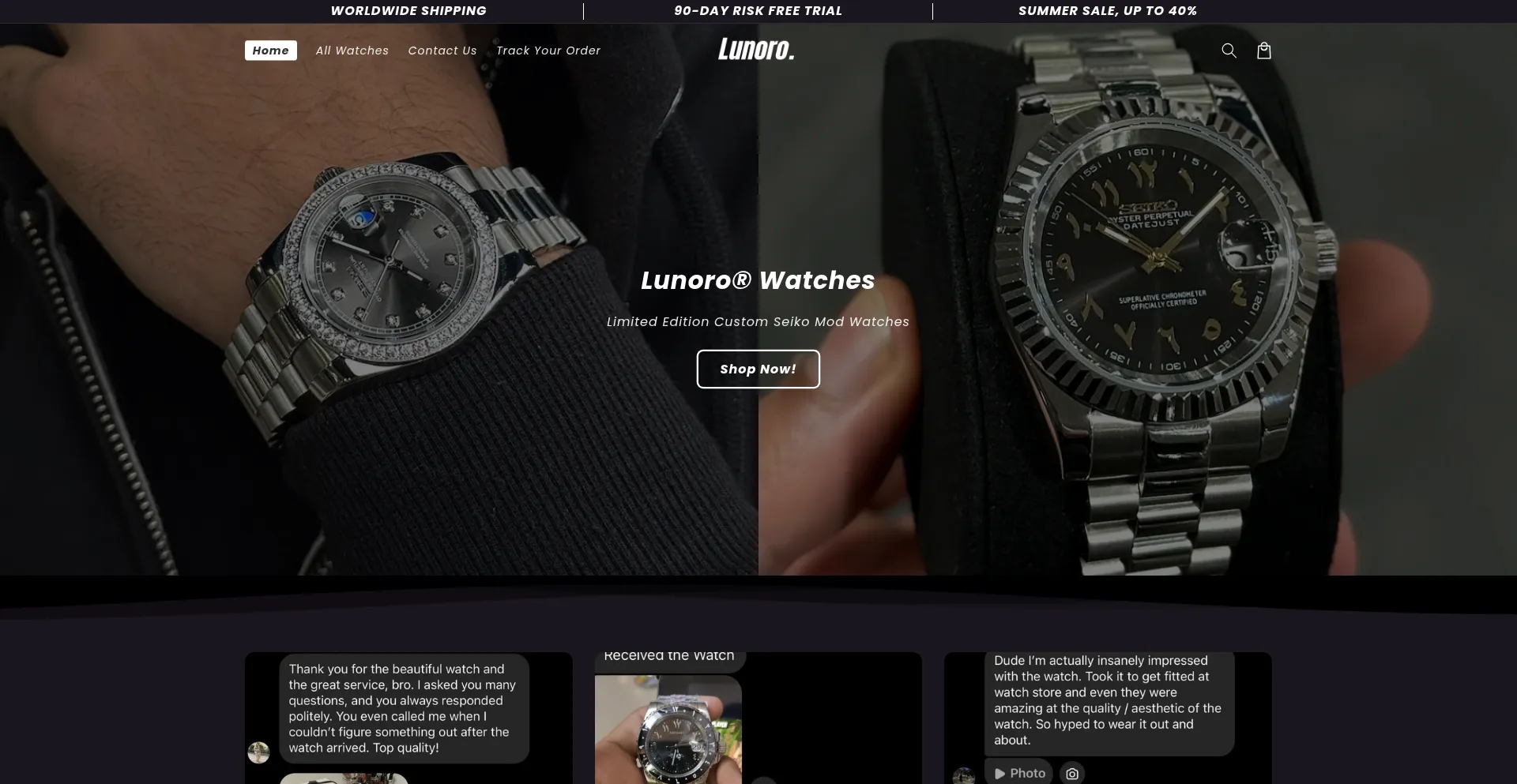 Website screenshot of Lunorostore.com