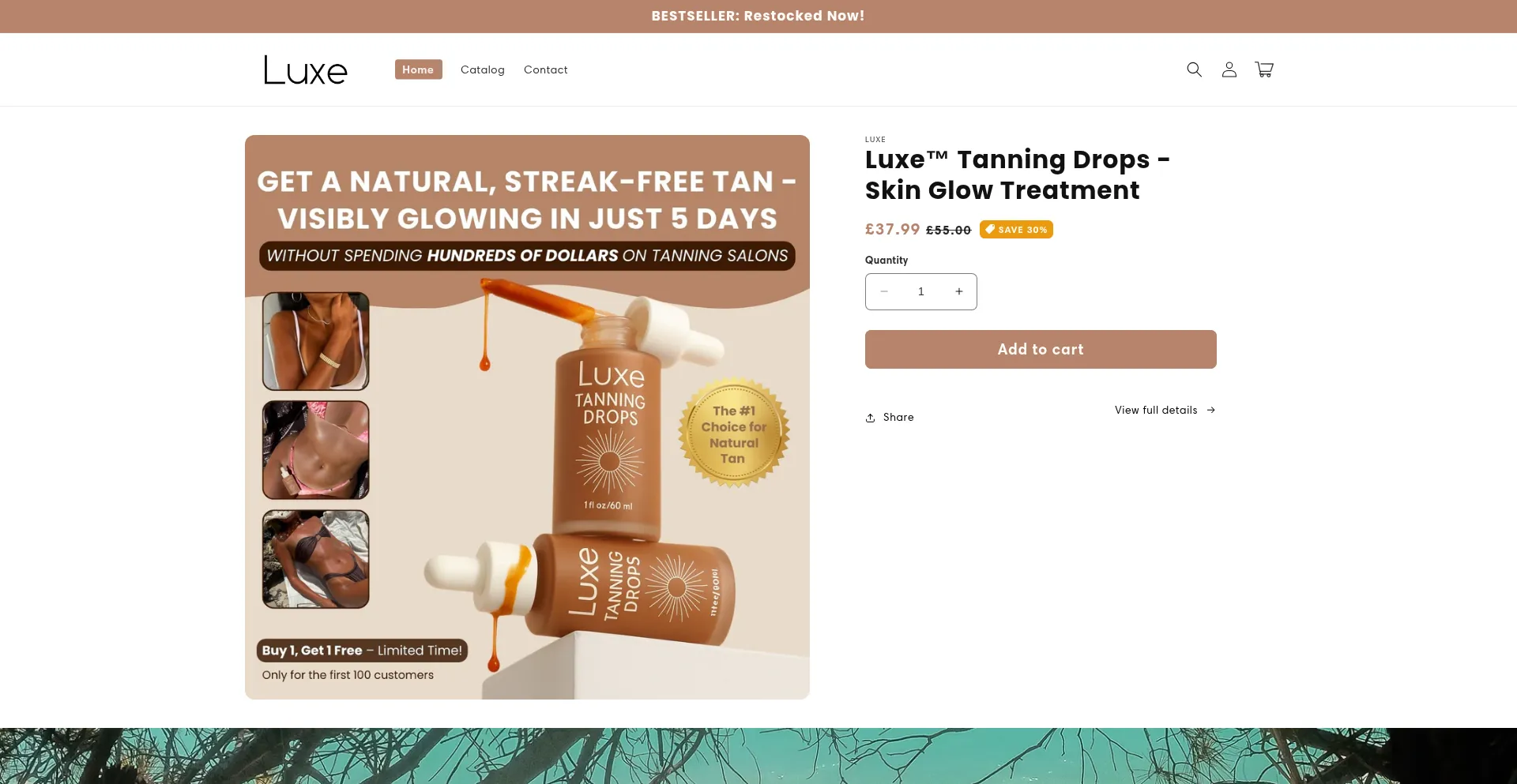 Website screenshot of Luxetanningdrops.com