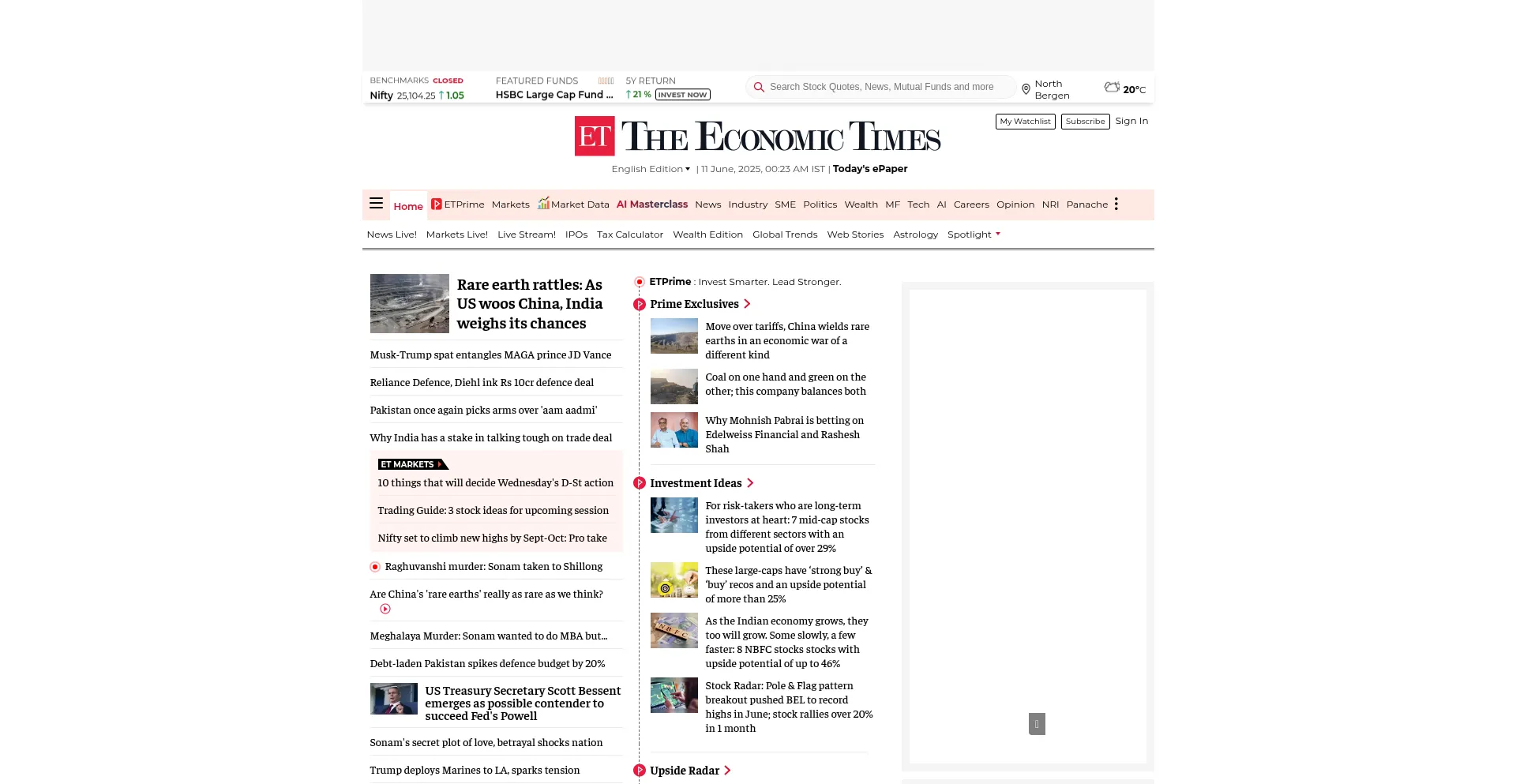 Website screenshot of M.economictimes.com