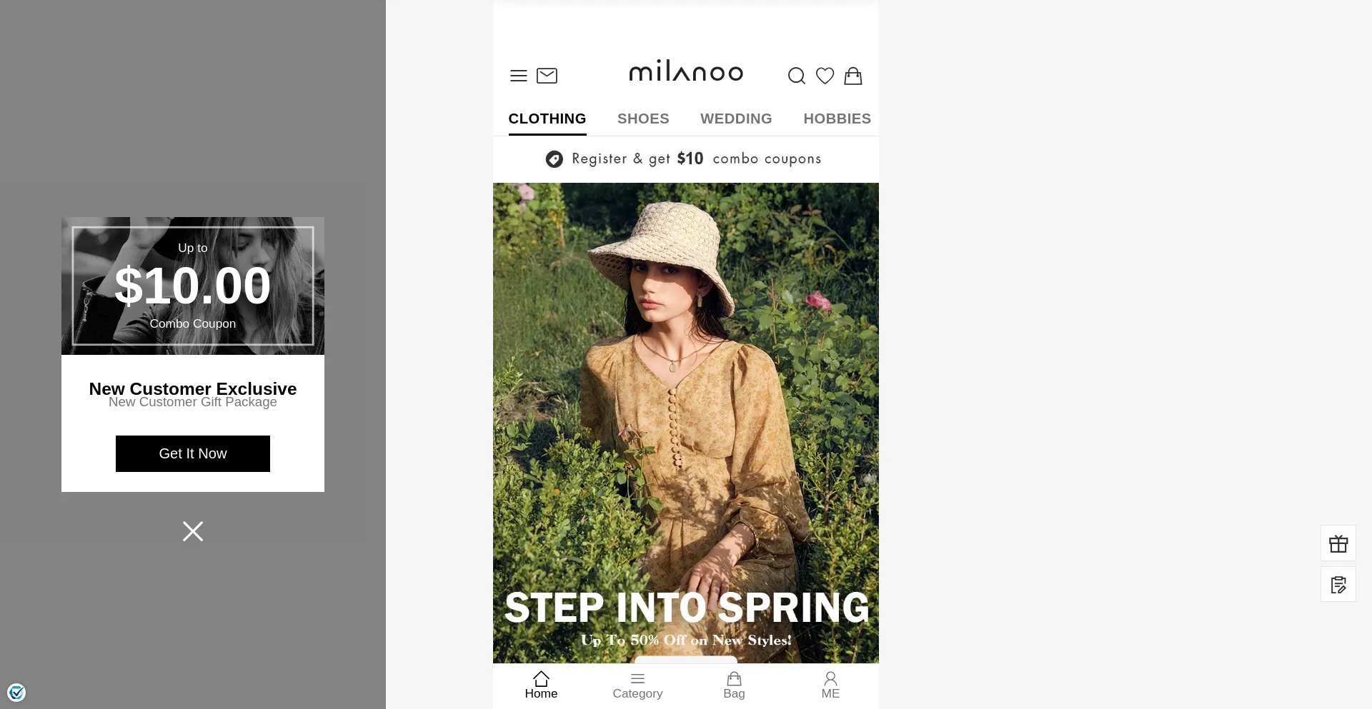 Website screenshot of M.milanoo.com