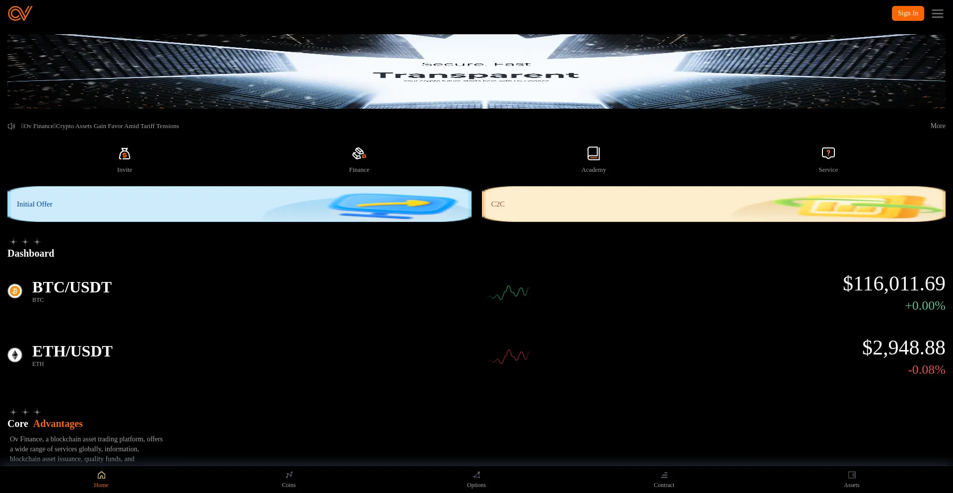 Website screenshot of M.ovfinance.com