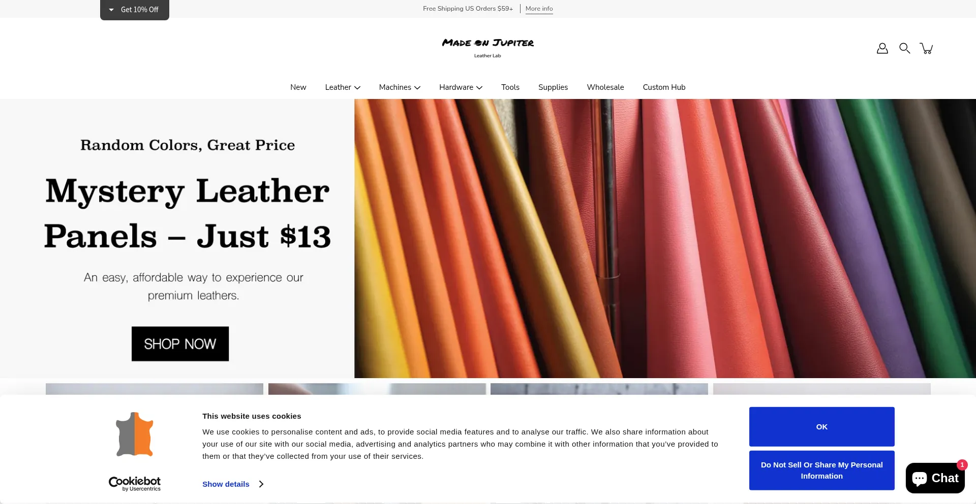 Website screenshot of Madeonjupiterleatherlab.com
