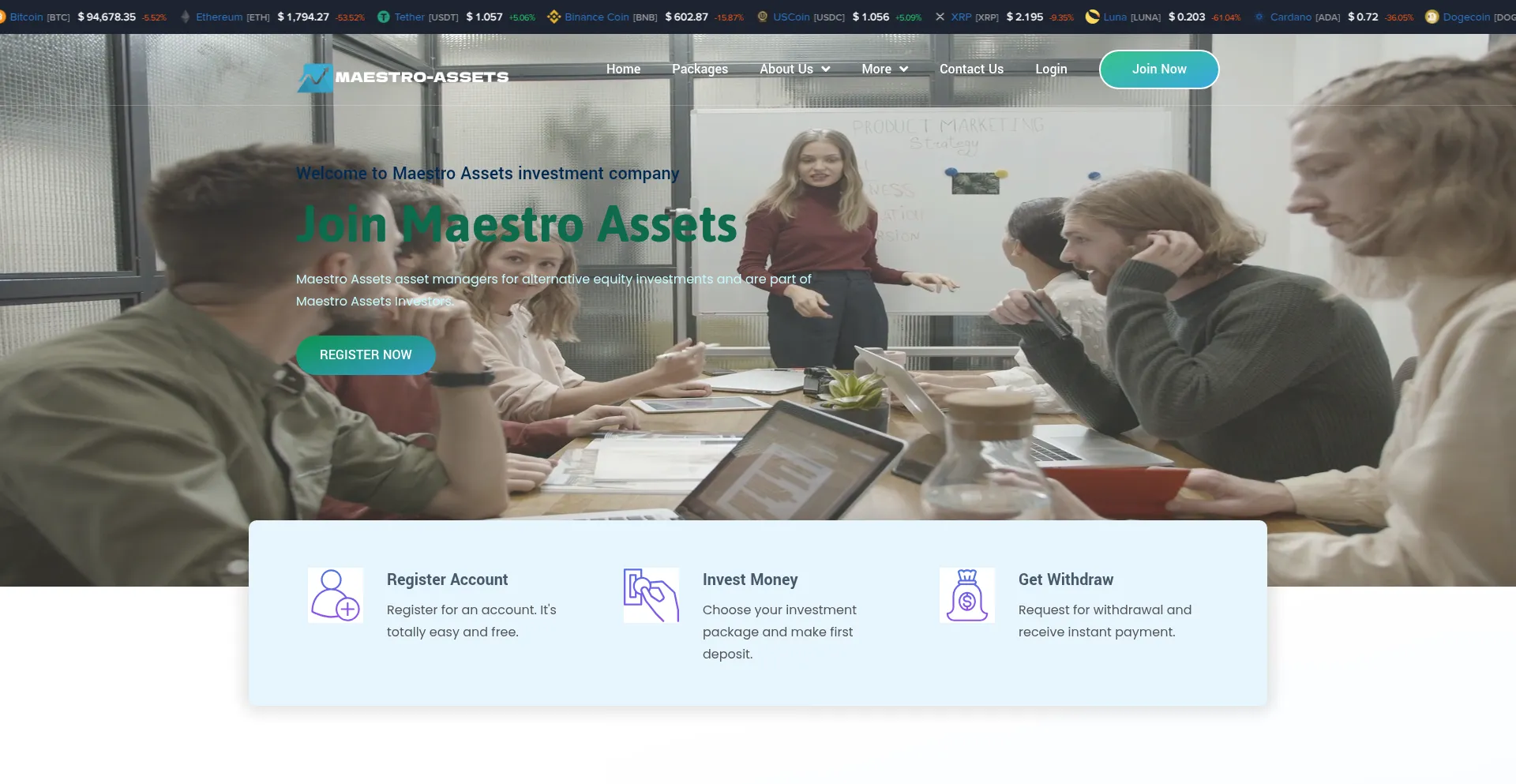 Website screenshot of Maestroassets.co
