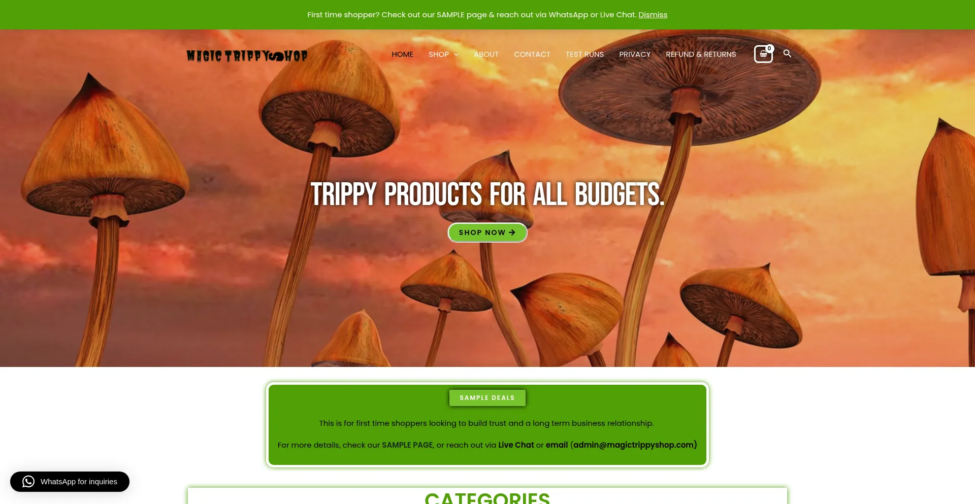 Website screenshot of Magictrippyshop.com