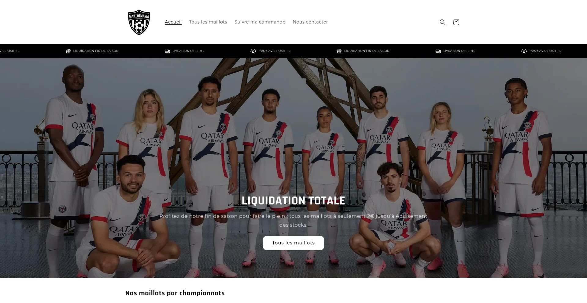 Website screenshot of Maillotmania.fr