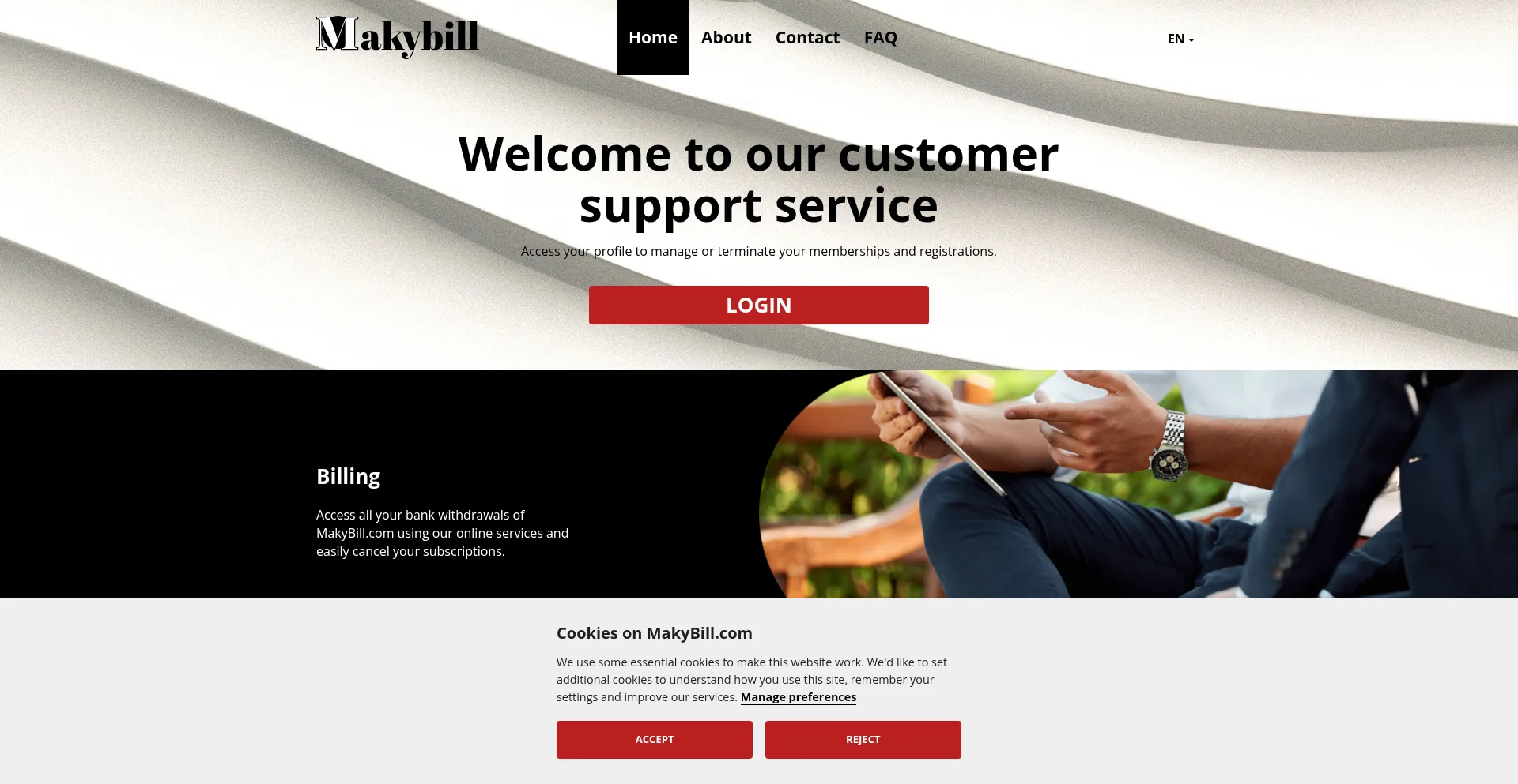 Website screenshot of Makybill.com