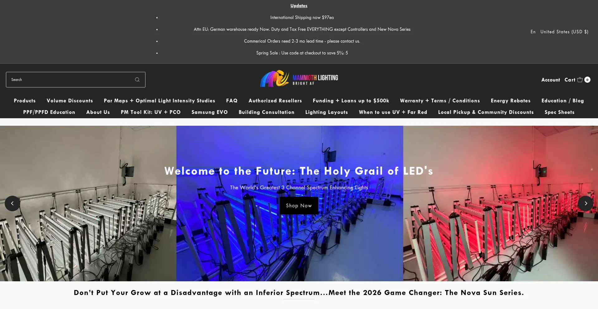 Website screenshot of Mammothlighting.com