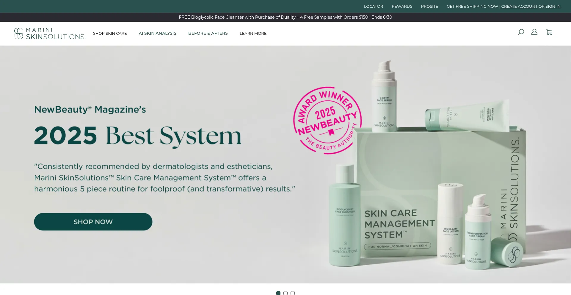 Website screenshot of Mariniskinsolutions.com