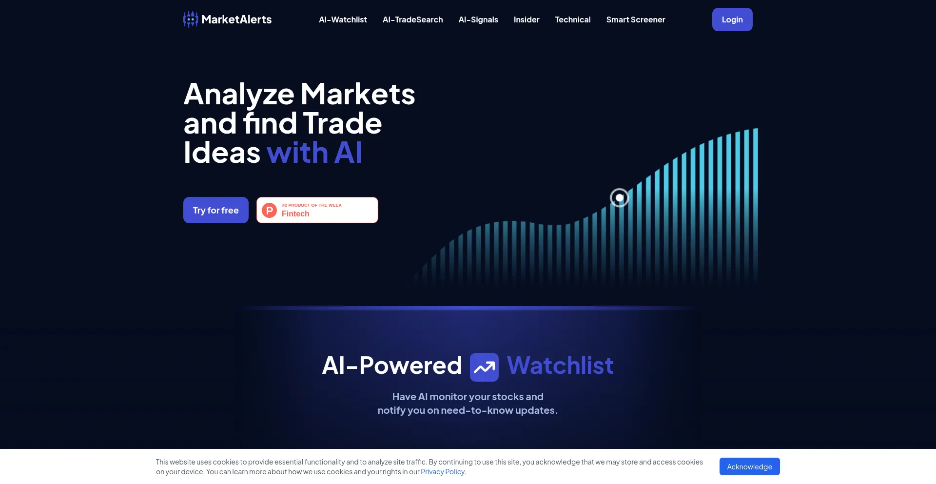 Website screenshot of Marketalerts.ai