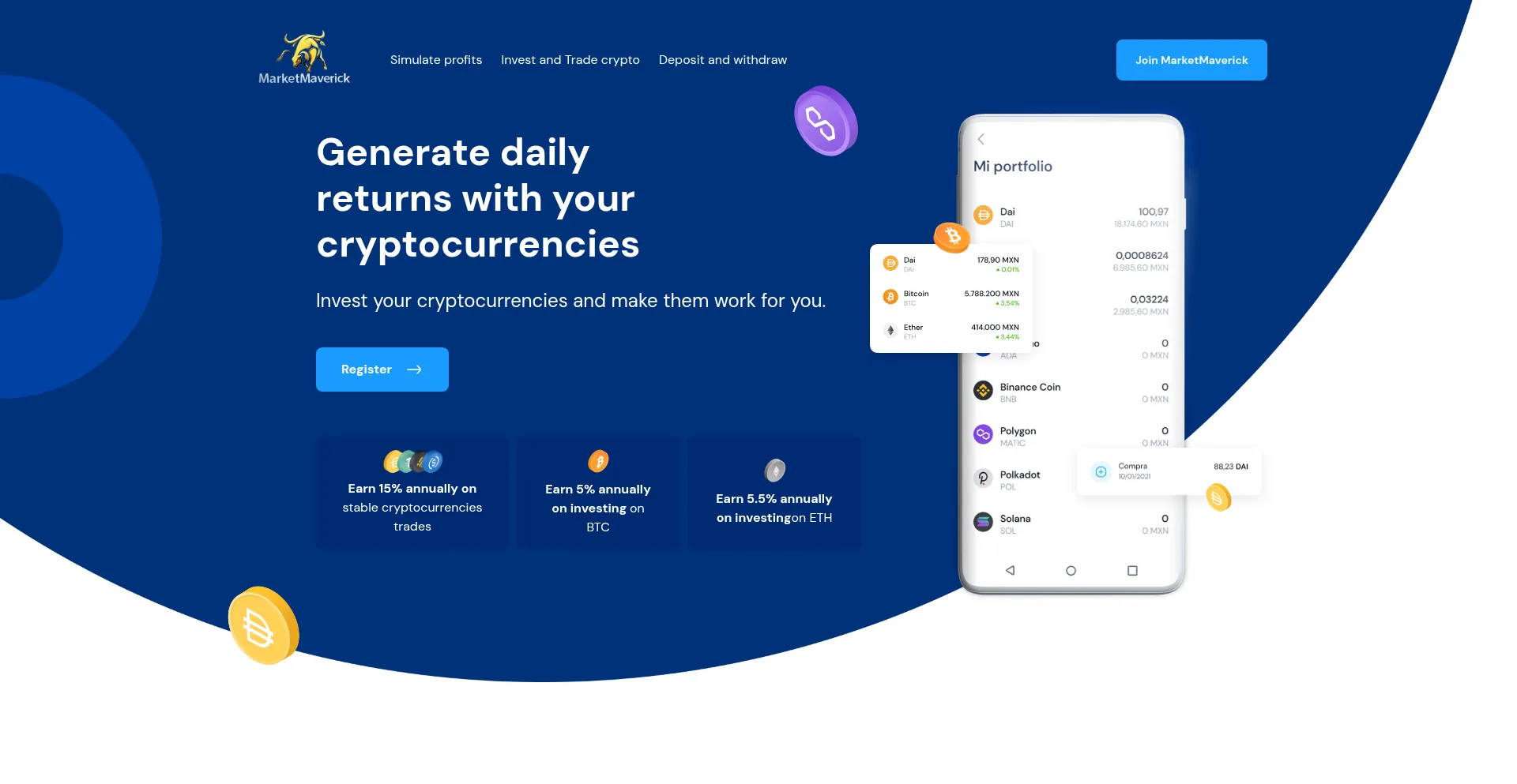 Website screenshot of Marketmarverick.live
